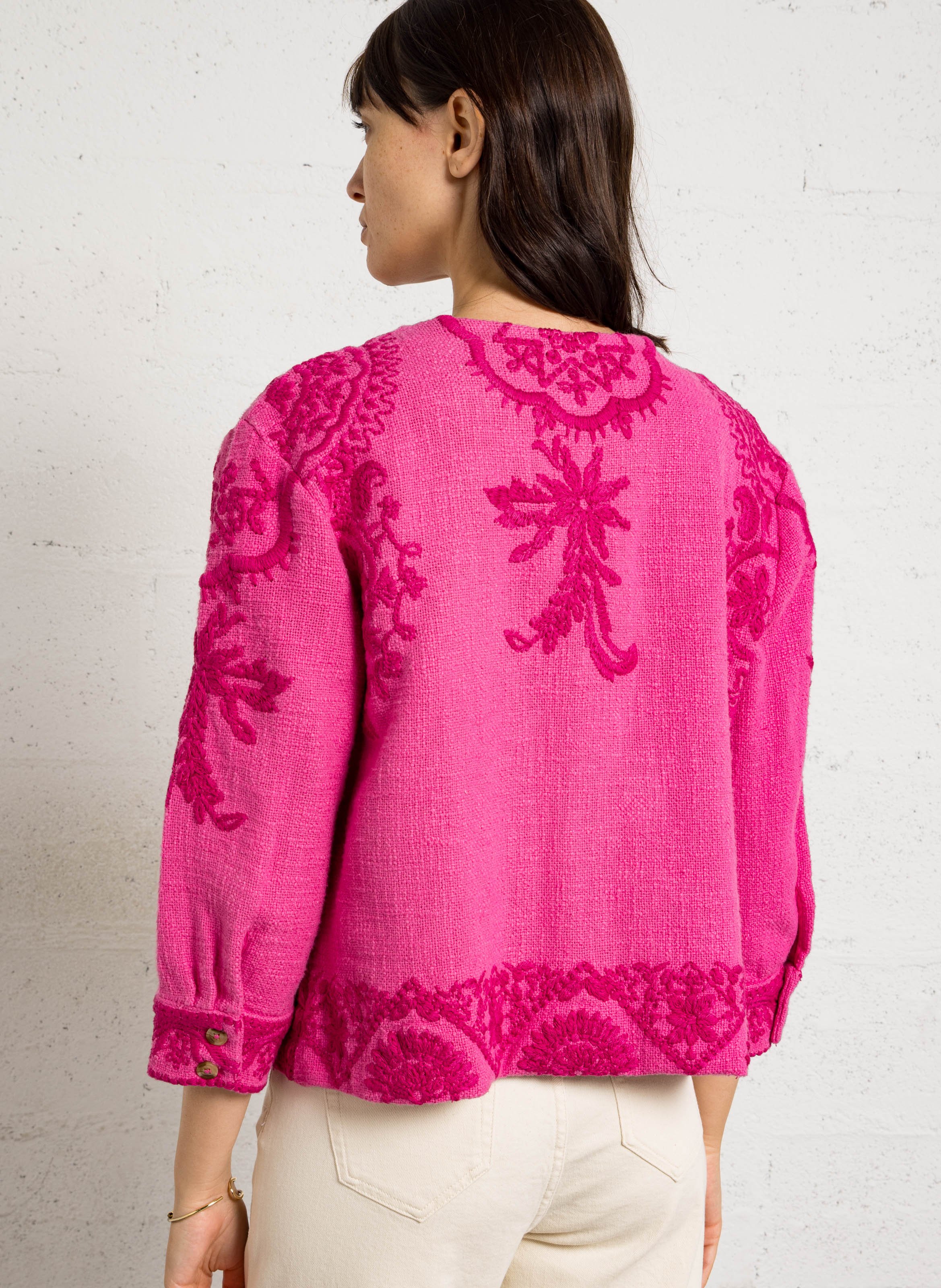 Veste courte droite brodée valma MAISON 123 Rose