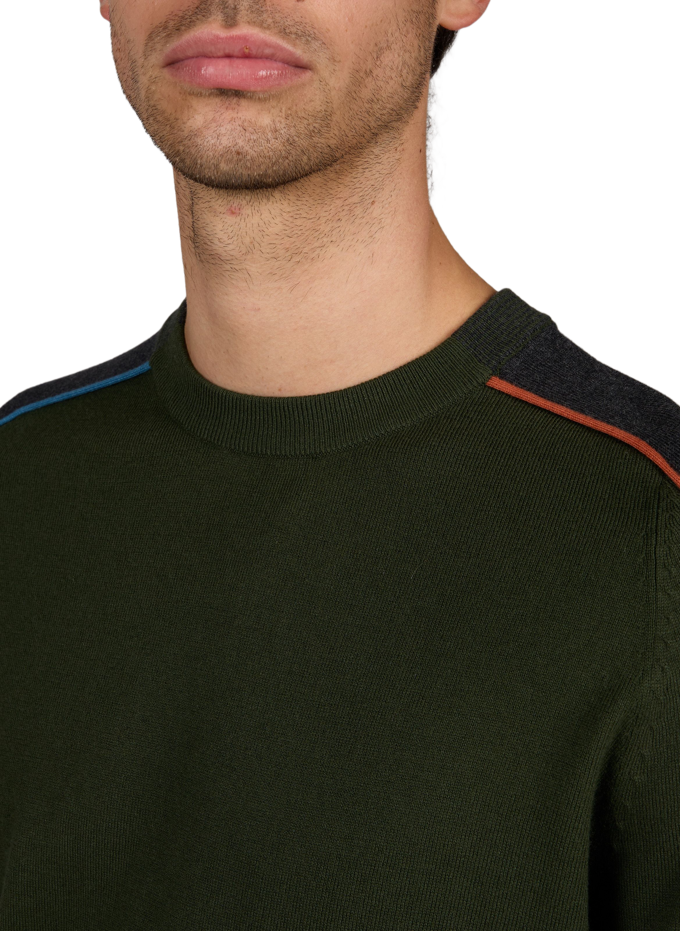 Straight fit round neck sweater in cotton and wool PAUL SMITH Green
