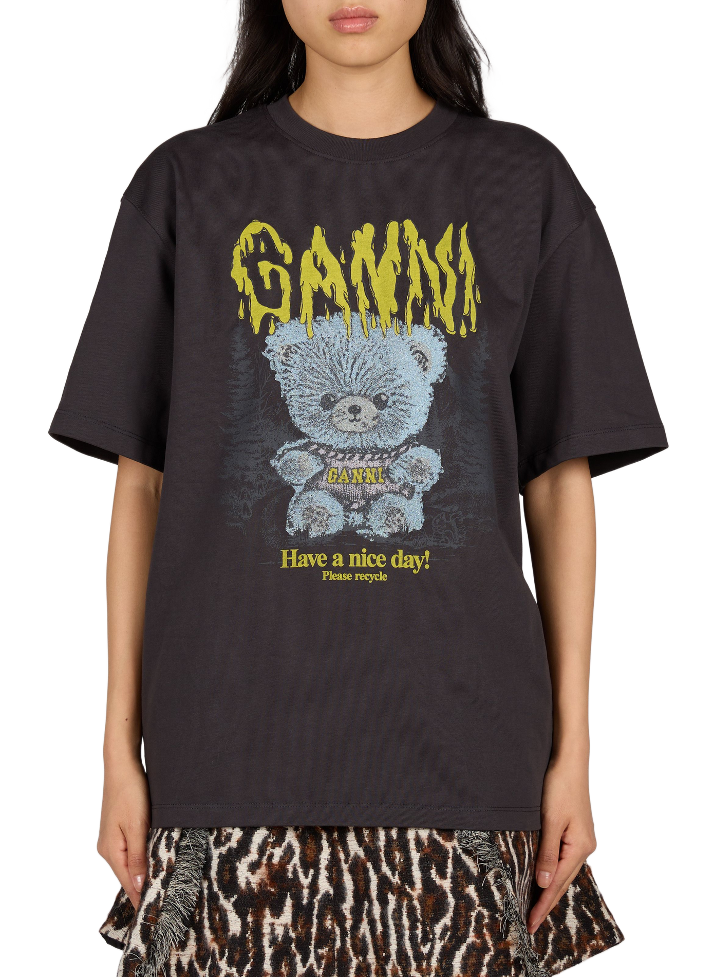 Straight cotton t-shirt GANNI Grey