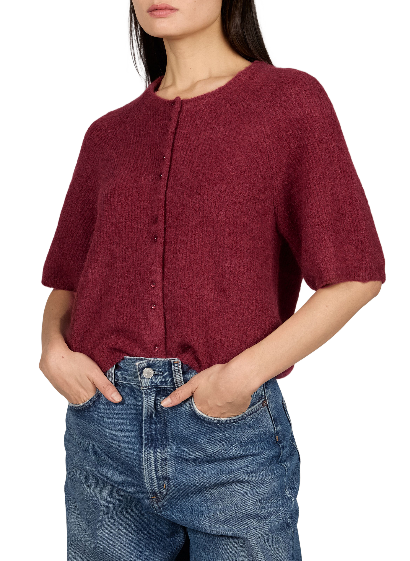Pull droit col rond boutonné  MSCH Rouge