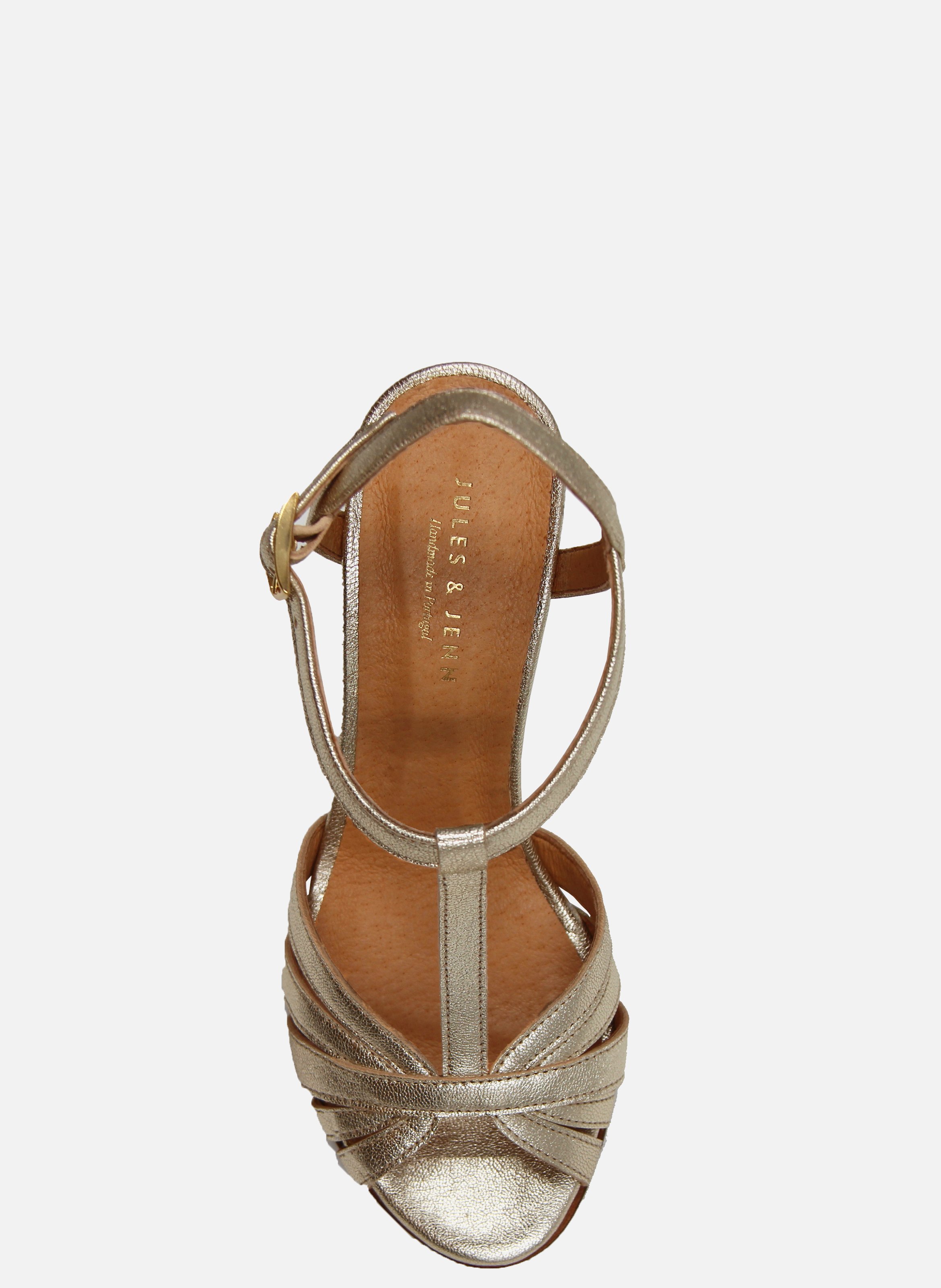 Sandales talon brides cuir métalisé JULES & JENN Doré