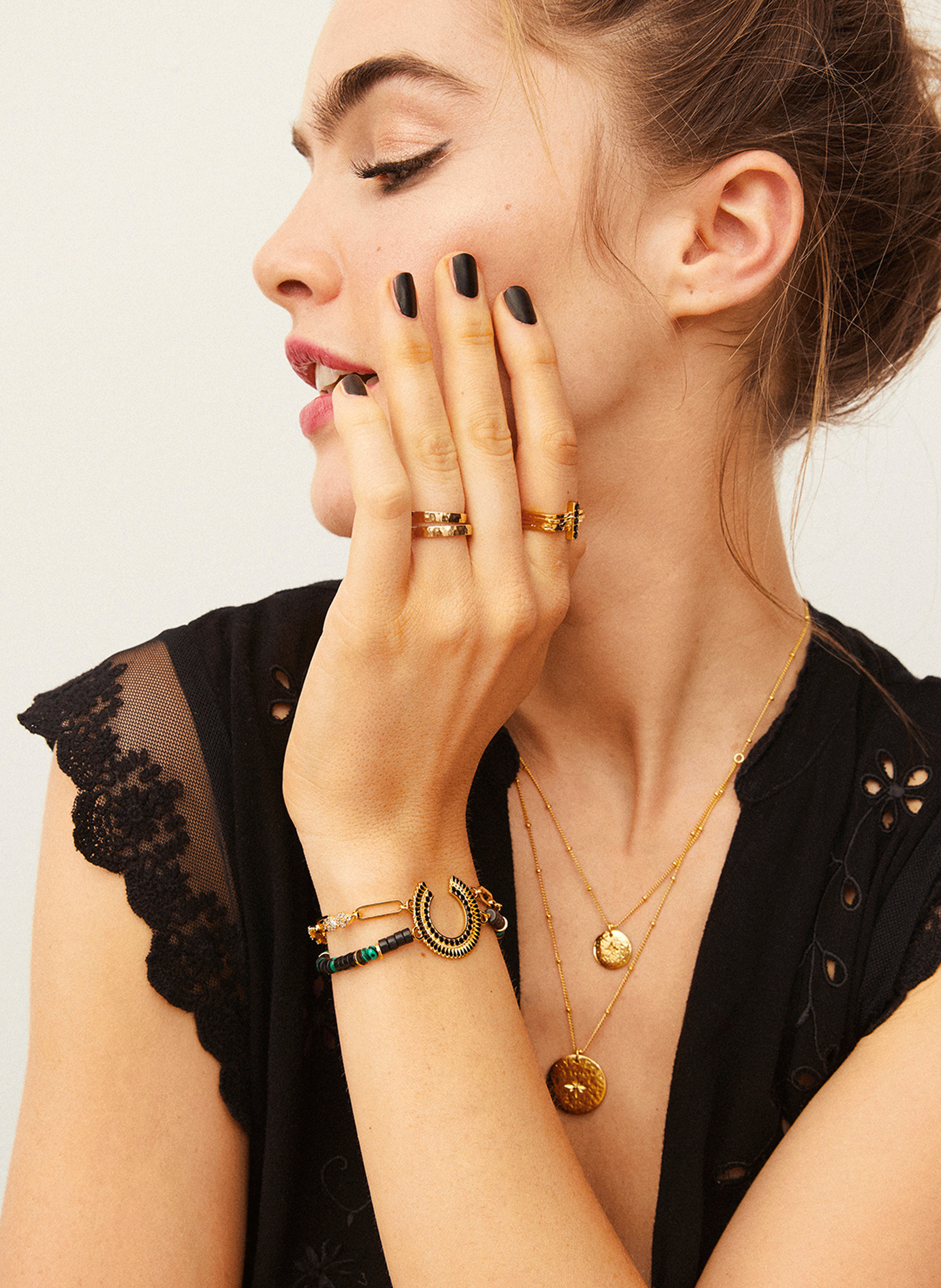 Manchette multiliens avec chaînes et pampilles kid HIPANEMA Noir