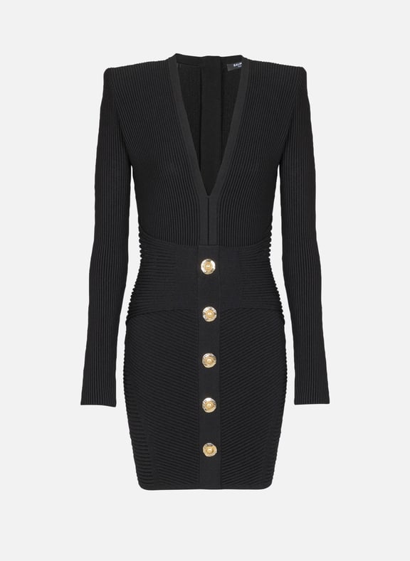Robe bodycon courte en maille côtelée Noir by BALMAIN BALMAIN Robe bodycon courte en maille côtelée Noir