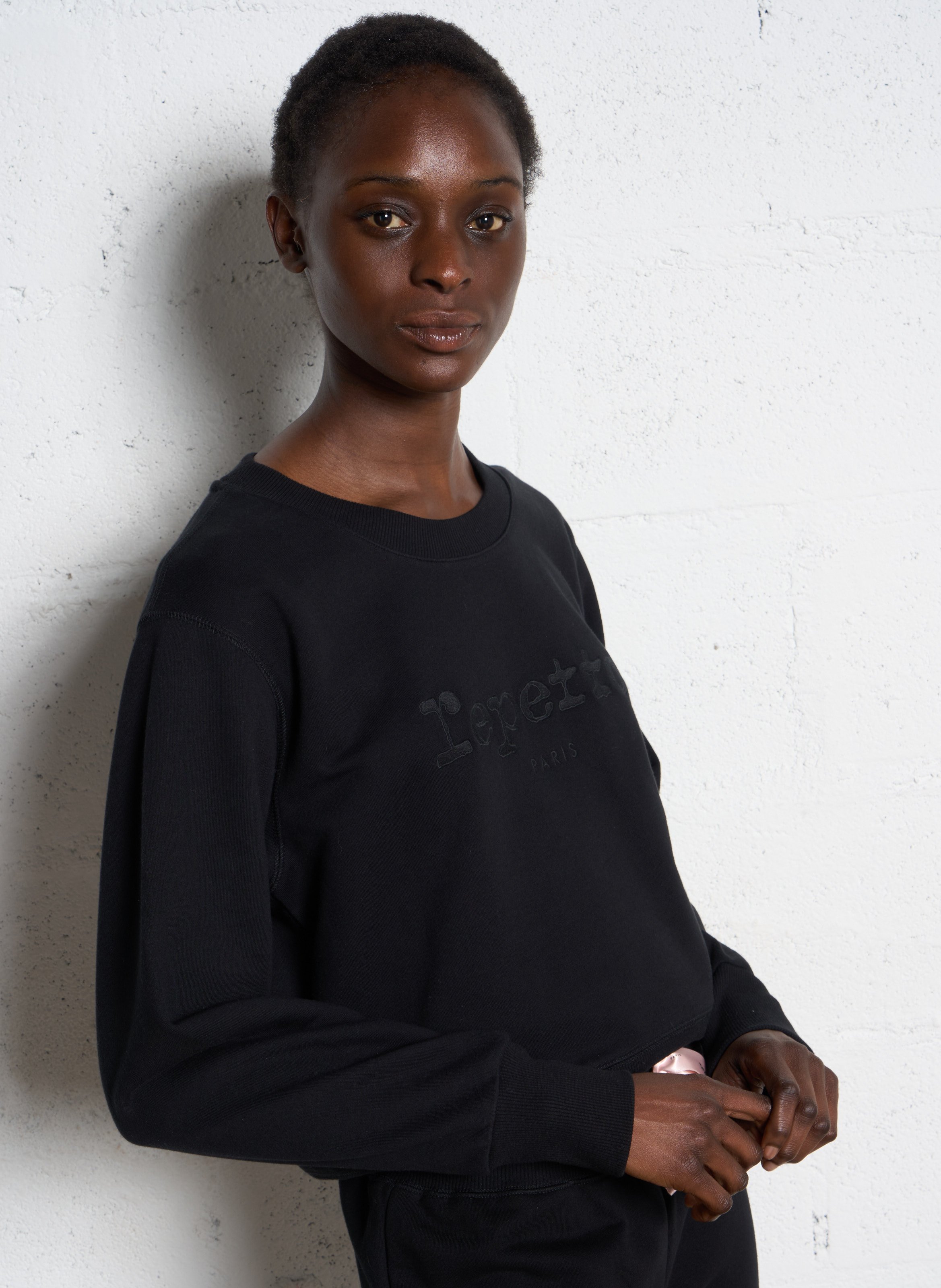 Sweatshirt col rond en coton brodé REPETTO Noir