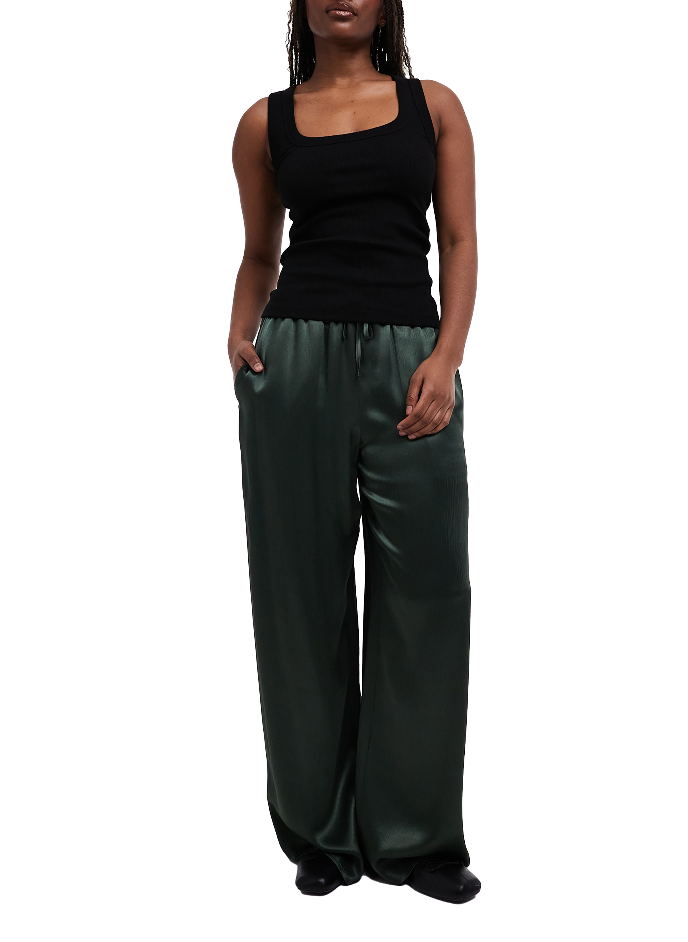 TOPSHOP Pantalon fluide satiné Vert