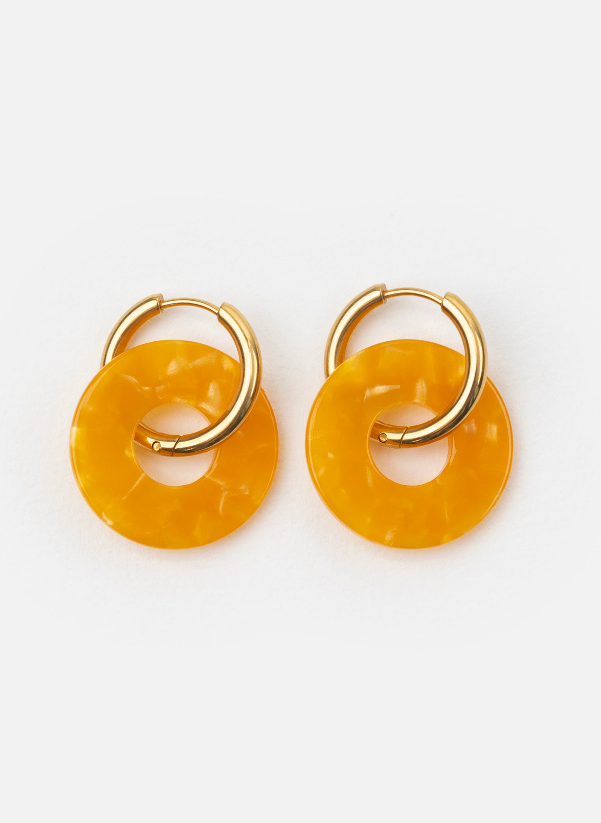 Boucles d'oreilles donuts avec anneaux en acier inoxydable doré KURAGE GINZA Orange