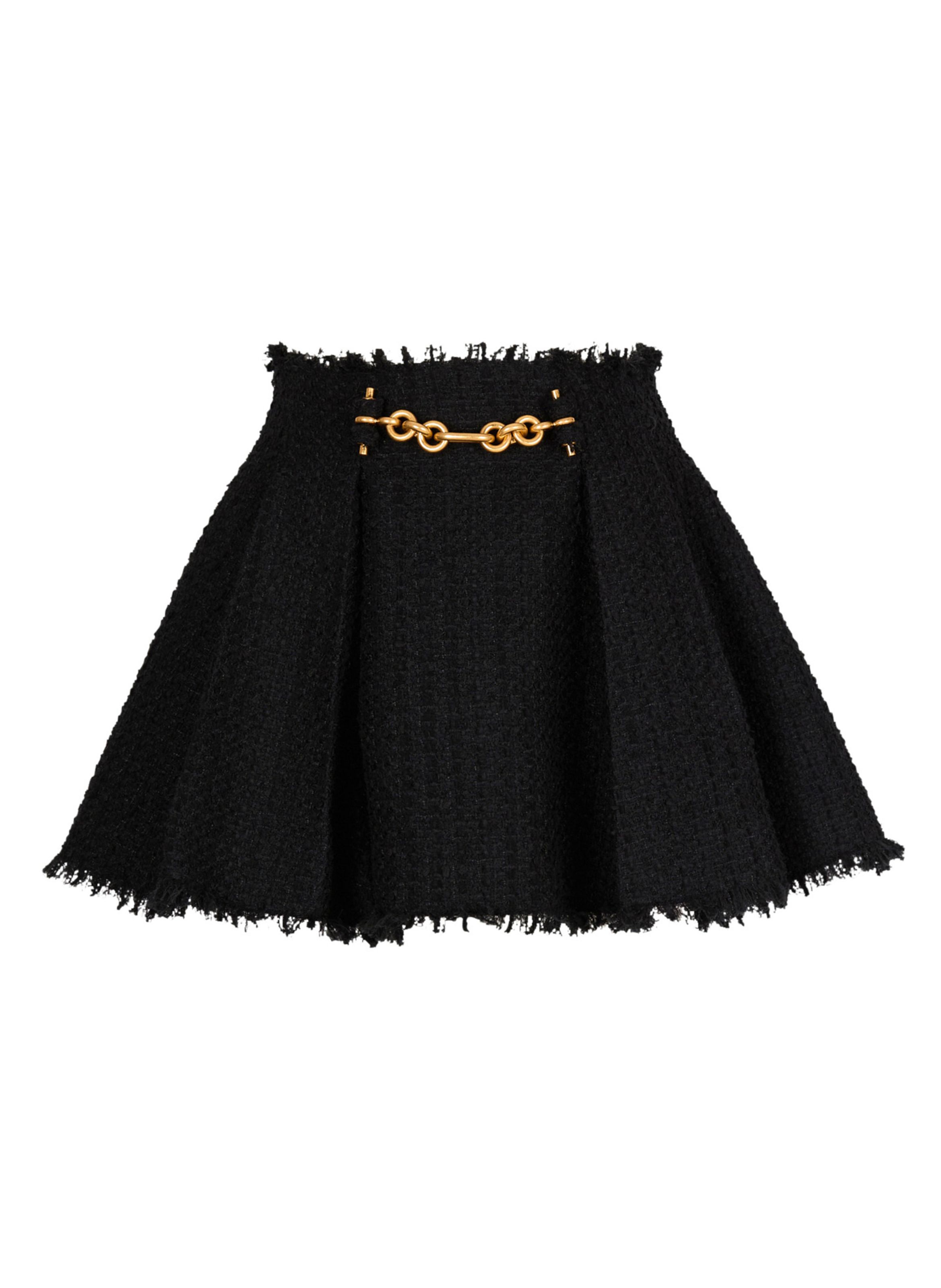 Jupe patineuse en tweed plissé BALMAIN Noir