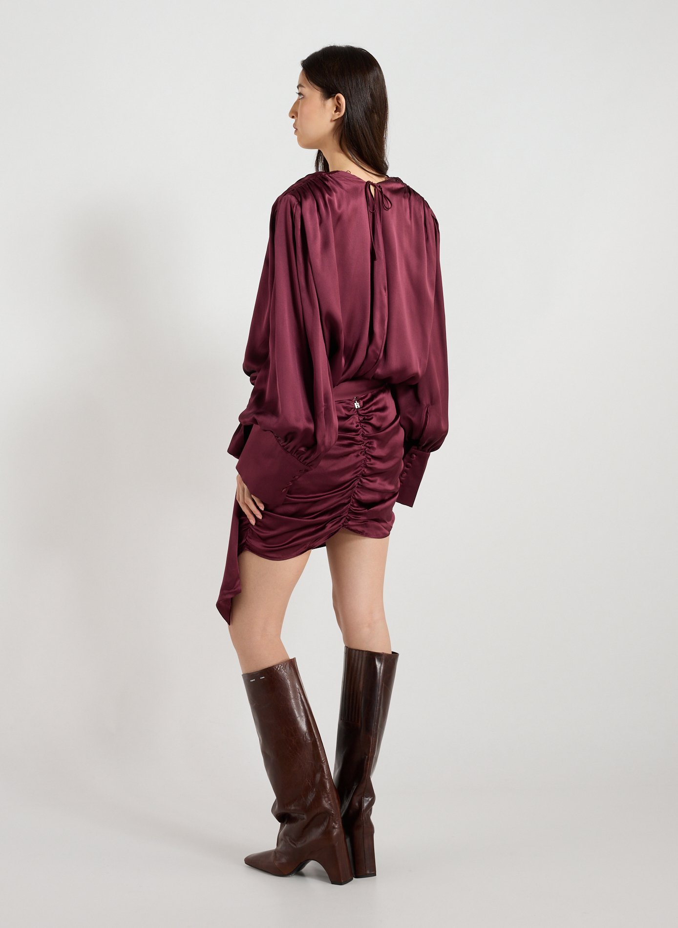 Robe satinée plissée en soie  ROTATE Rouge