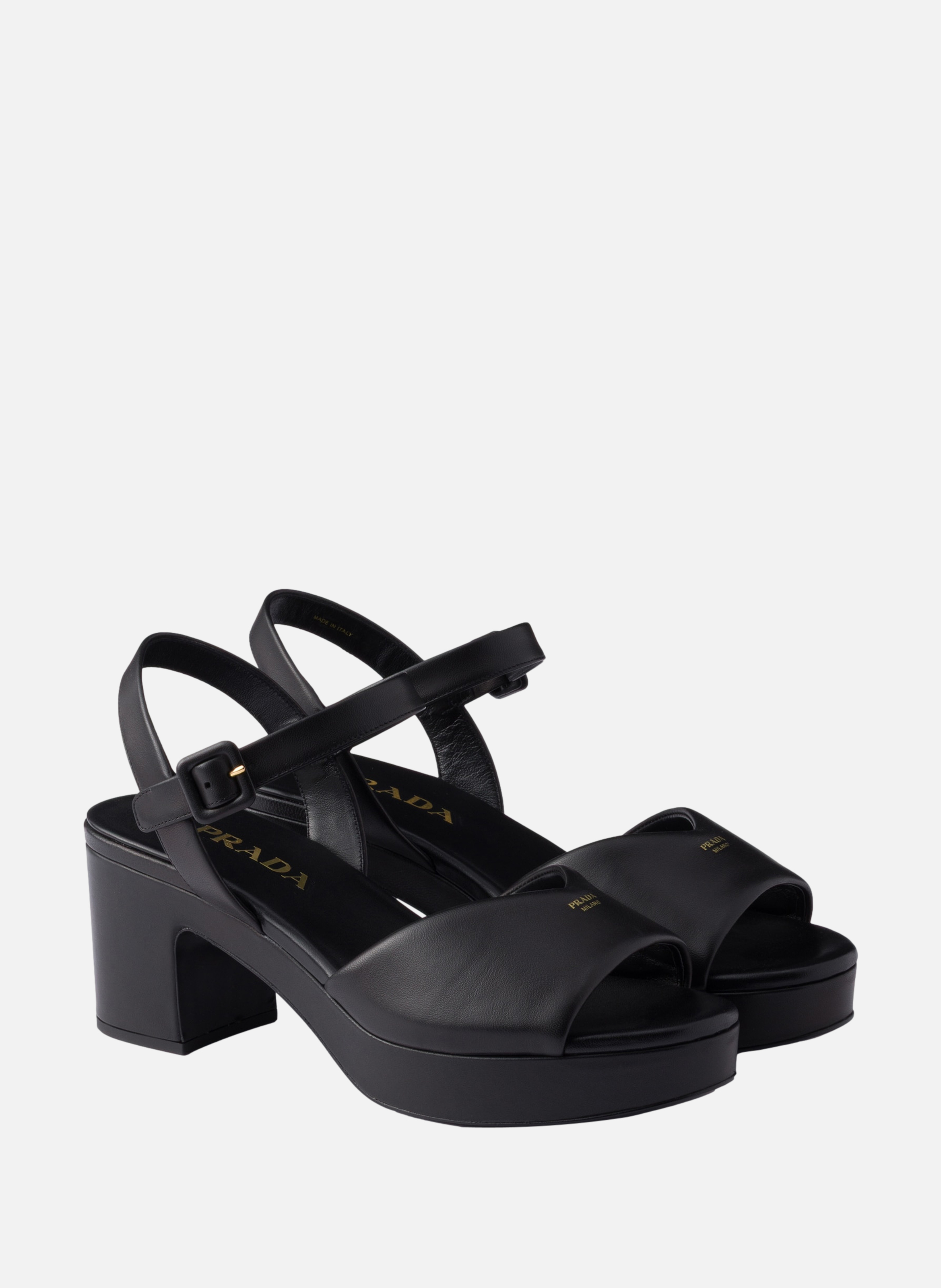 Sandales en cuir nappa matelassé PRADA Noir