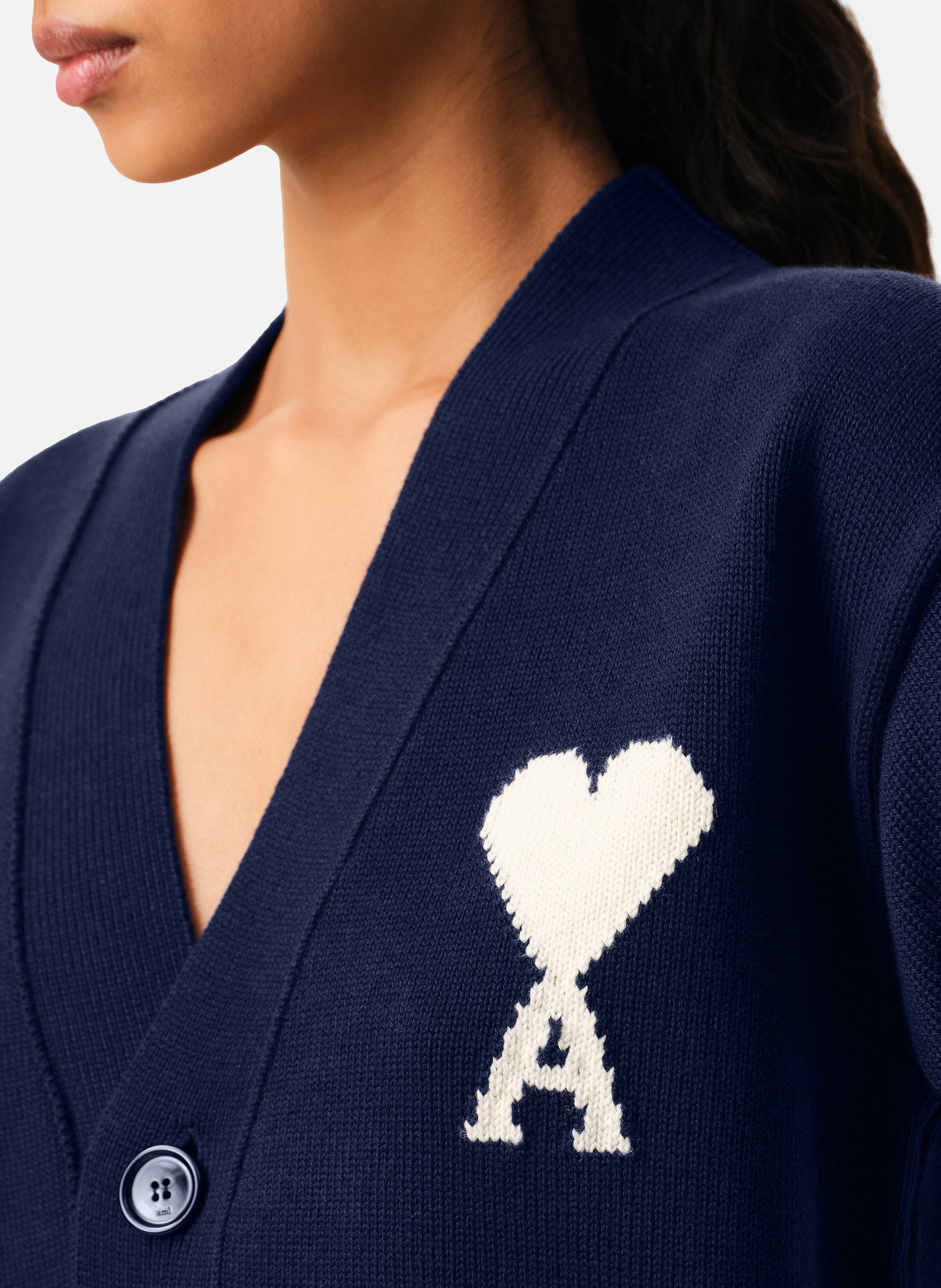 Cardigan ami de coeur en laine unisexe AMI PARIS Bleu