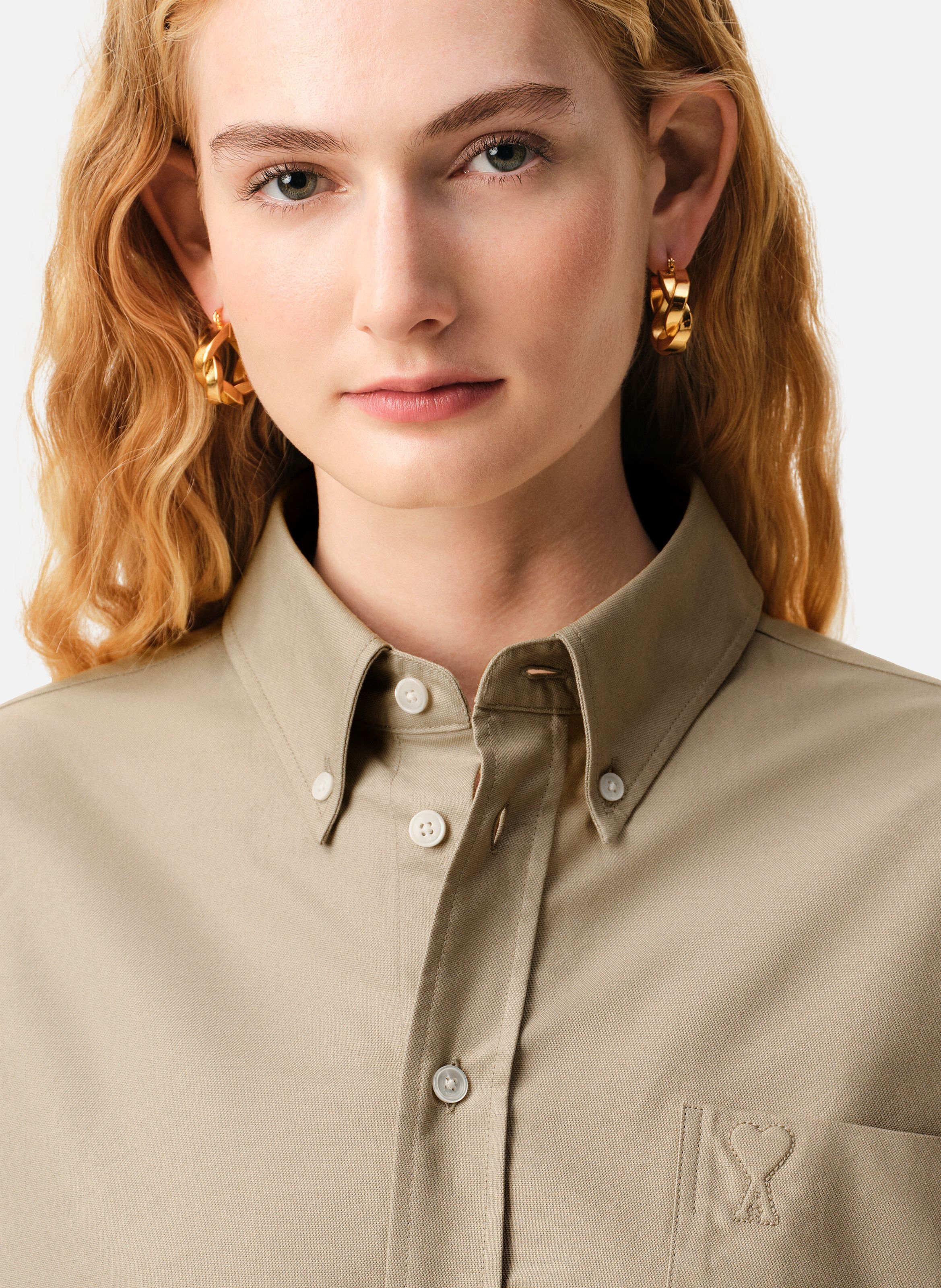 Chemise courte ami de coeur embossé en coton AMI PARIS Beige