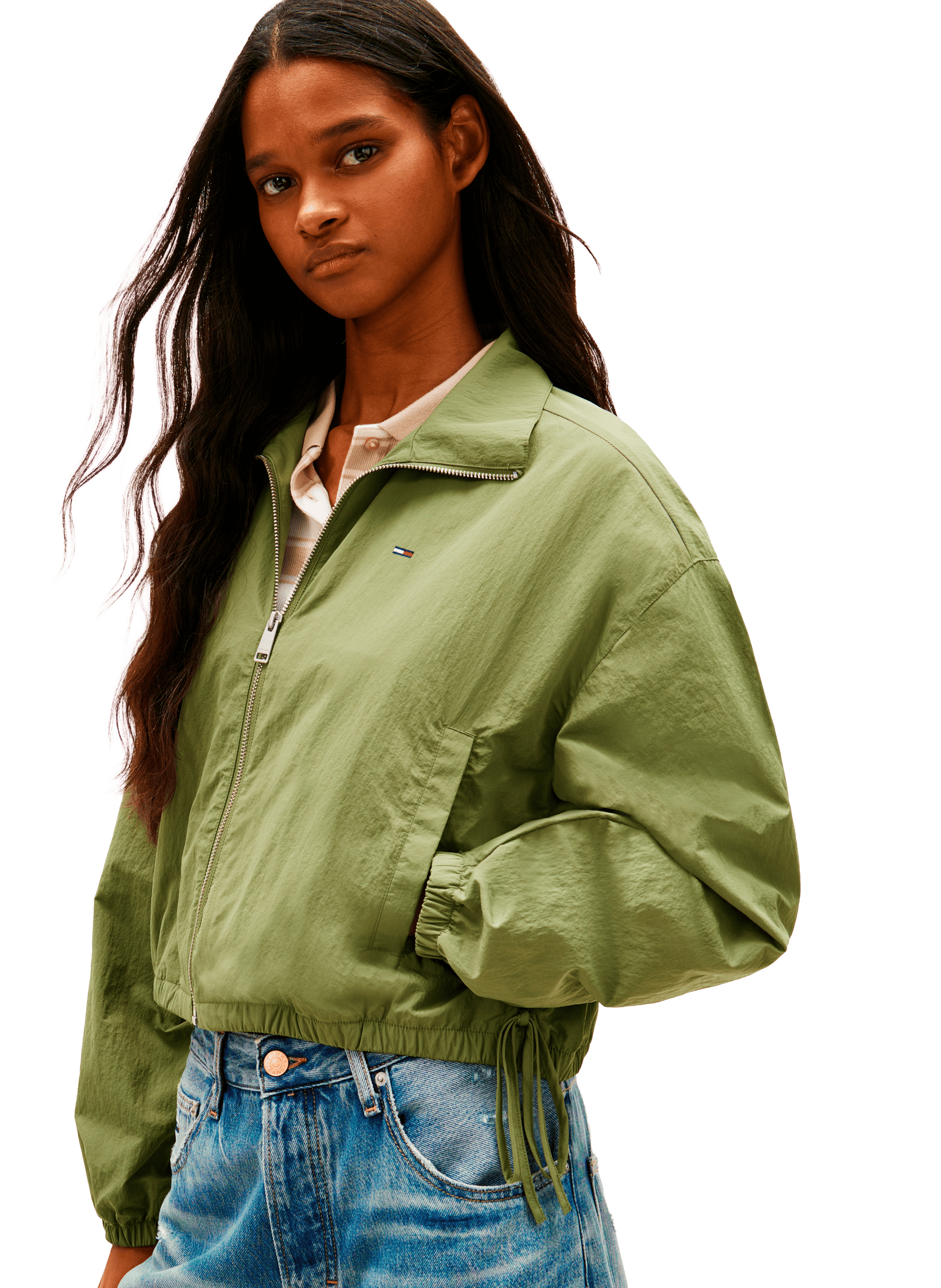 Veste courte droite zippée à liens TOMMY HILFIGER Vert