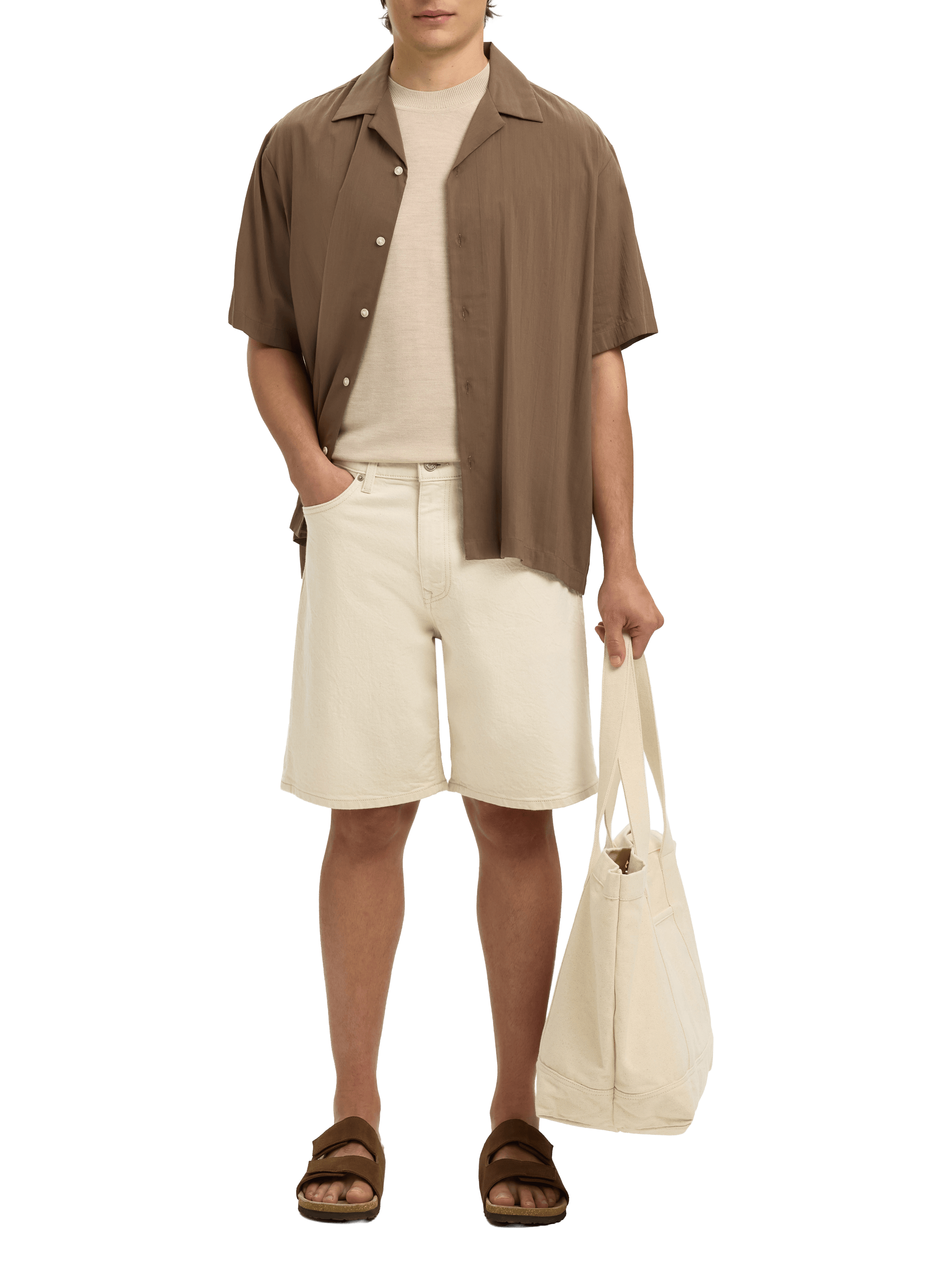 Short uni en coton mélangé SELECTED Beige