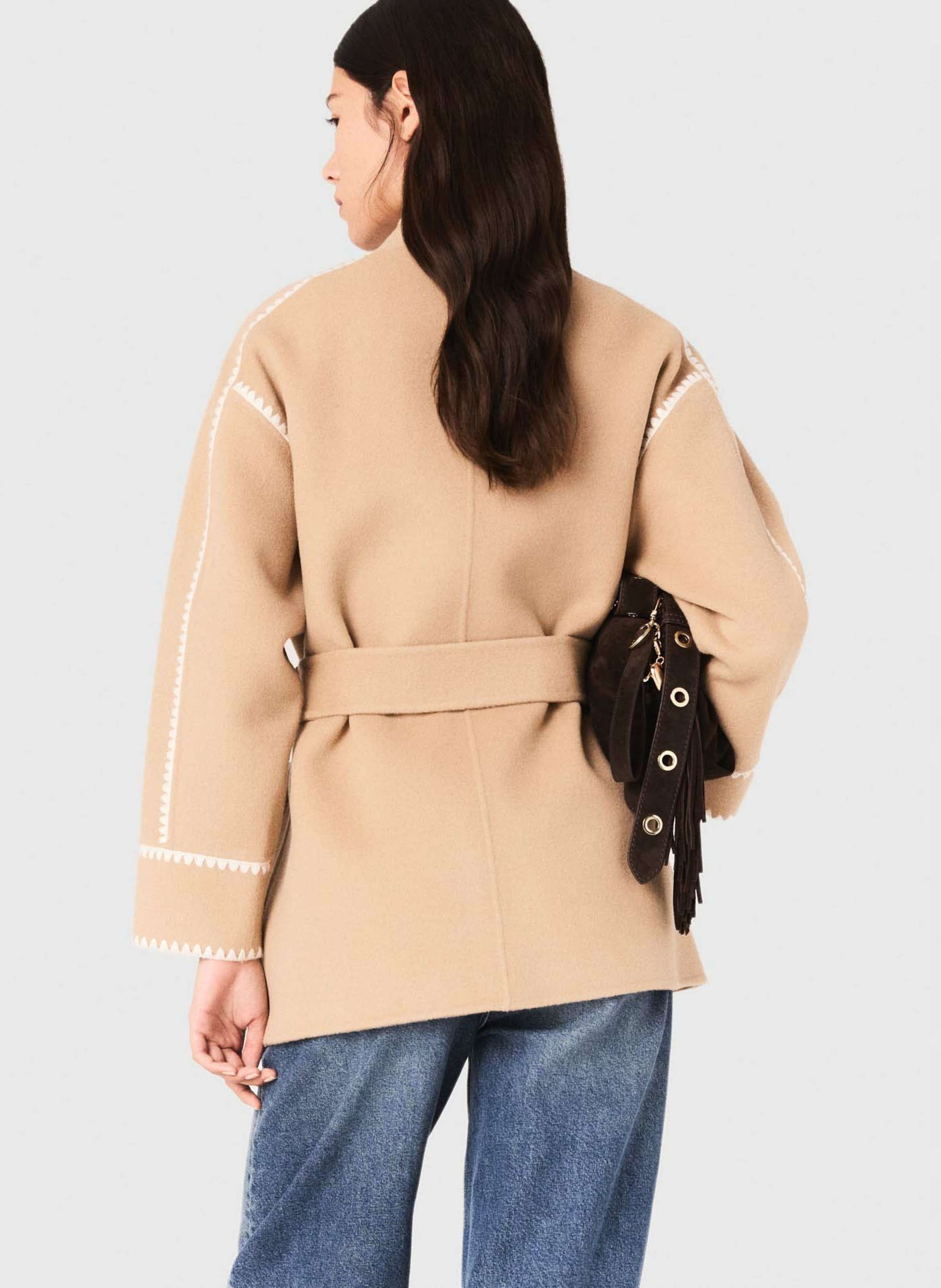 Gilet en laine mélangée col montant MAJE Beige