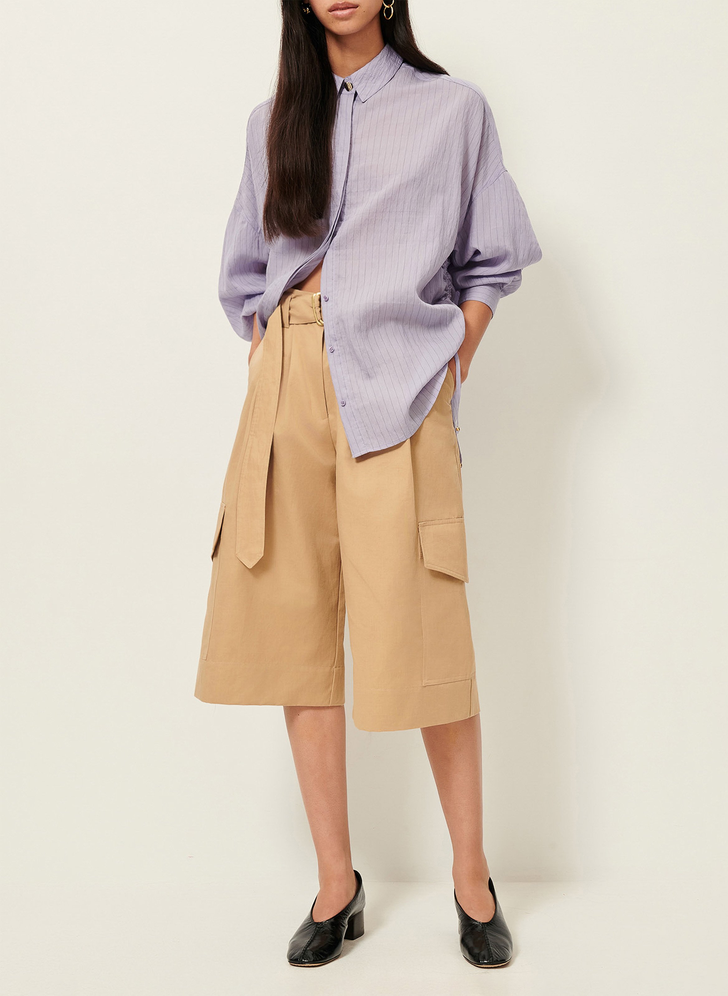 Chemise col classique rayée en coton Danie SESSUN Violet