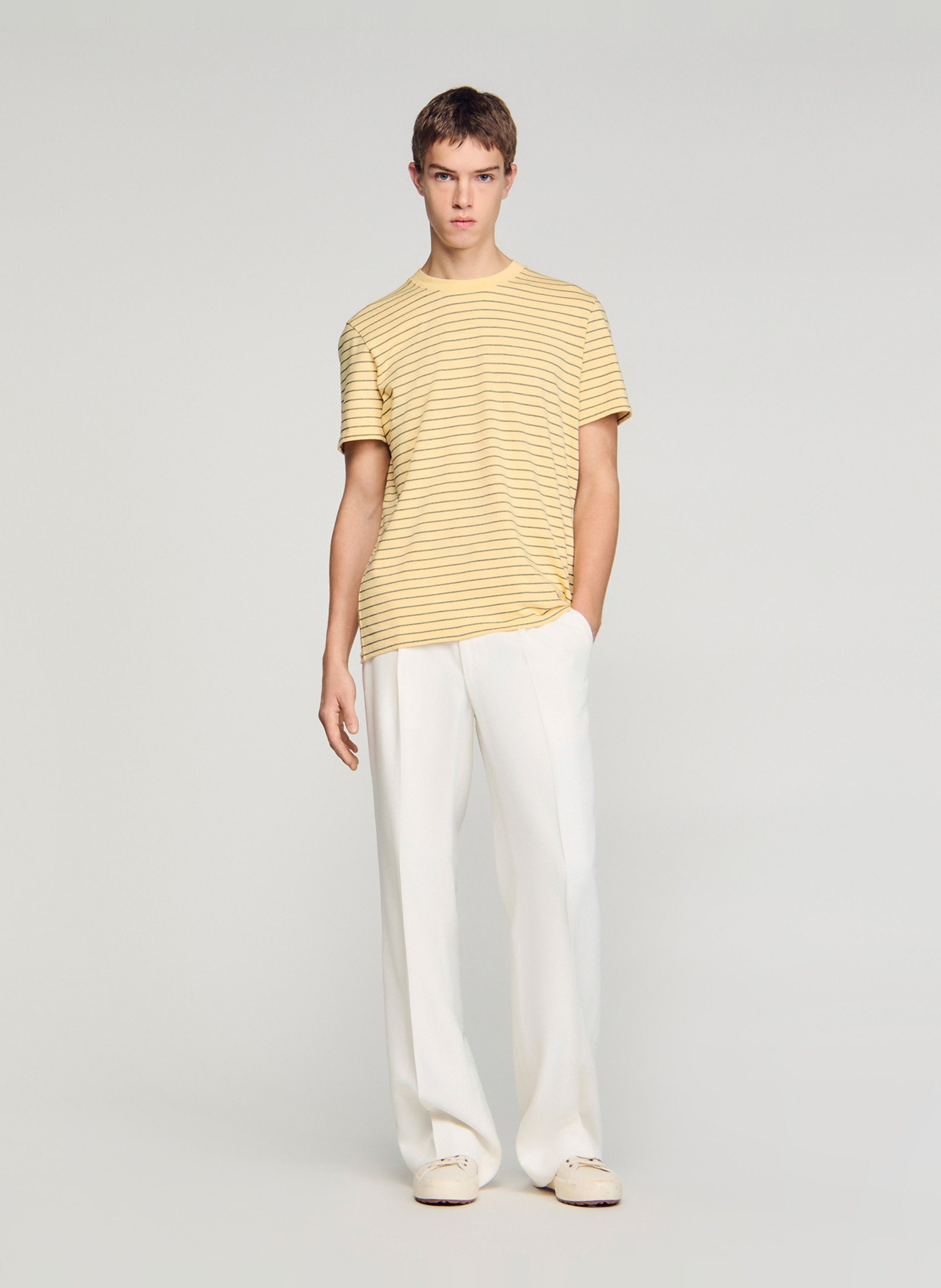Tee-shirt col rond à rayures SANDRO Jaune