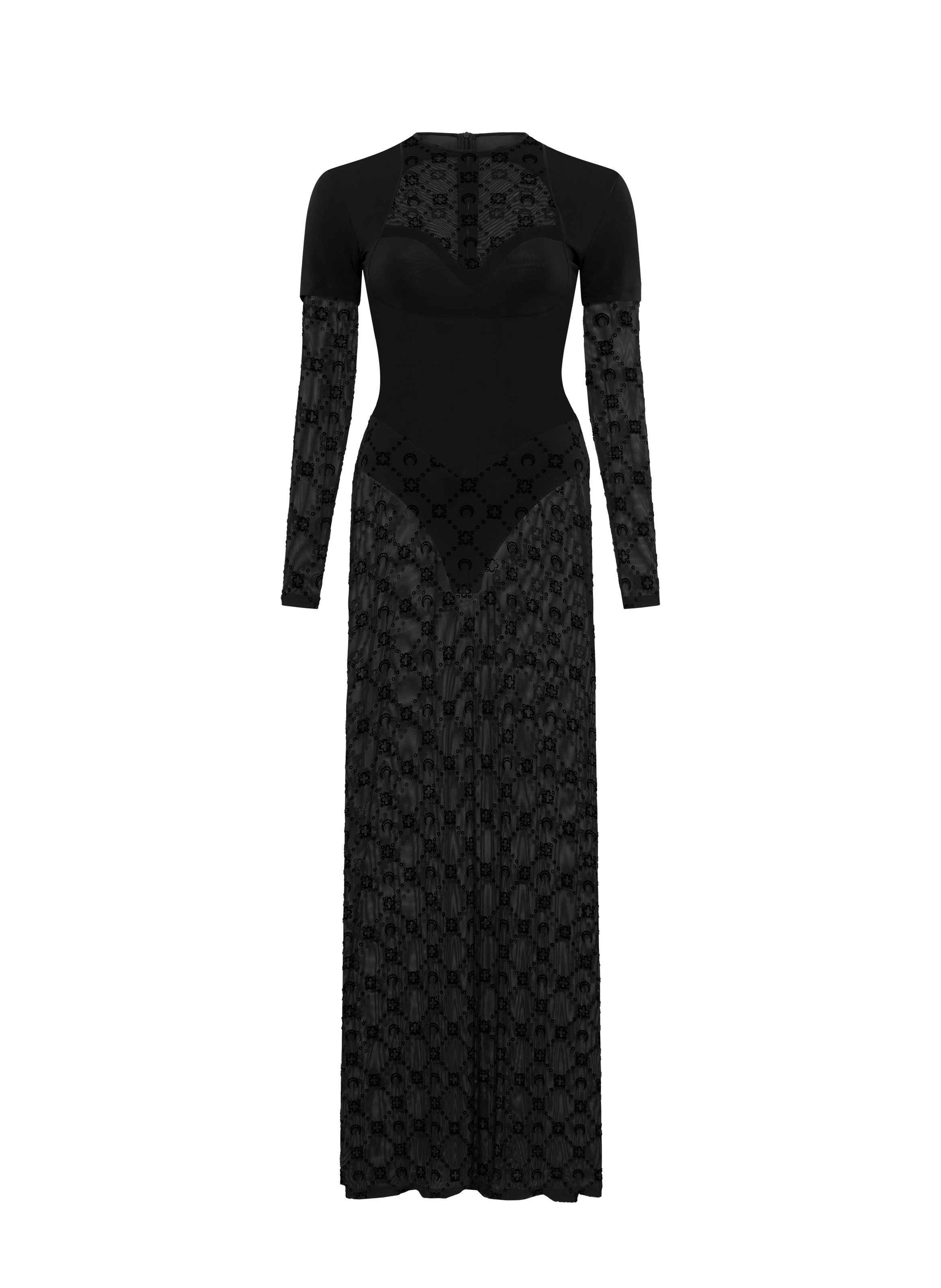 Robe longue superposée en jersey mesh floqué MARINE SERRE Noir