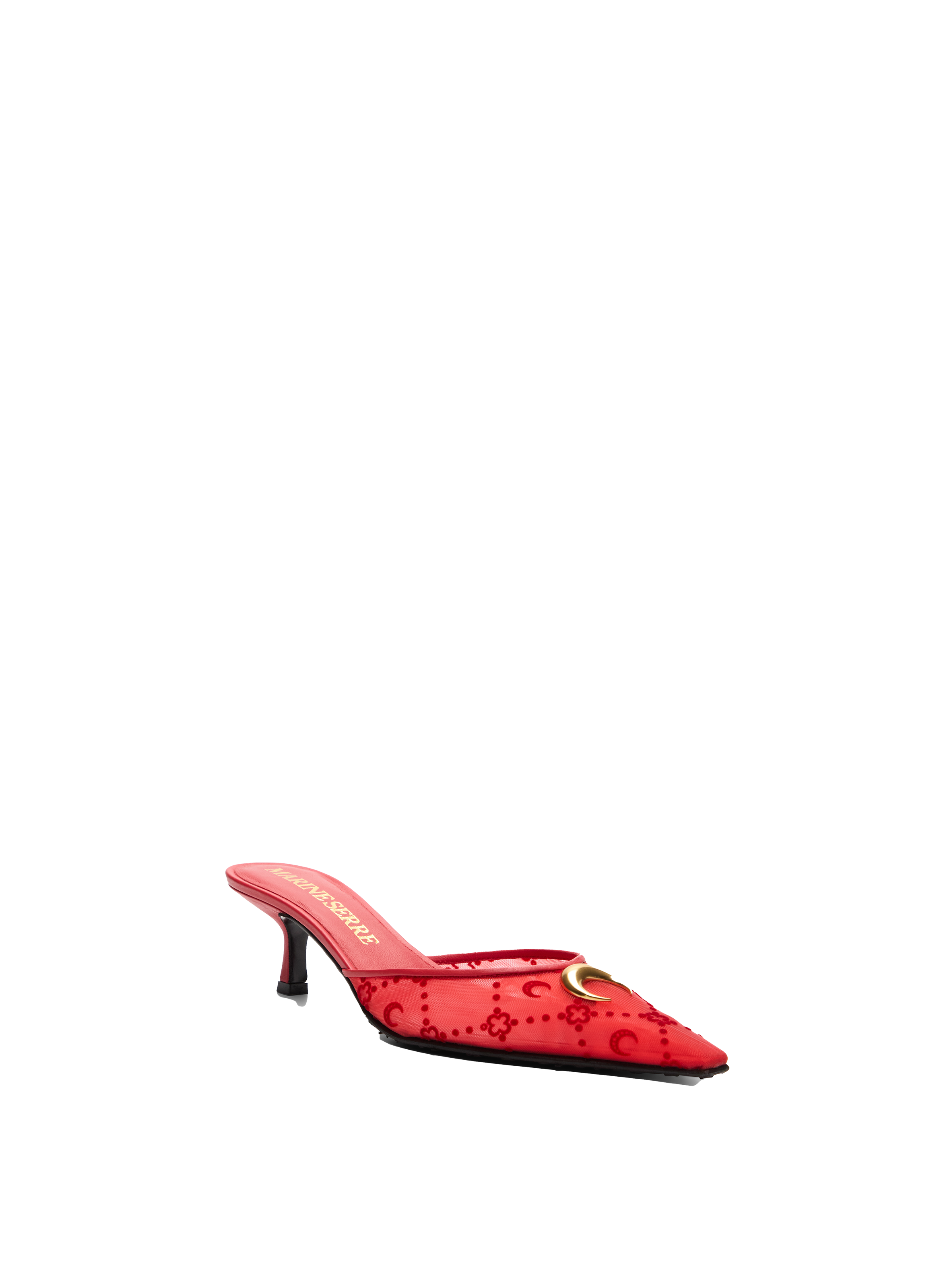 Mules en résille floquée à petits talons MARINE SERRE Rouge