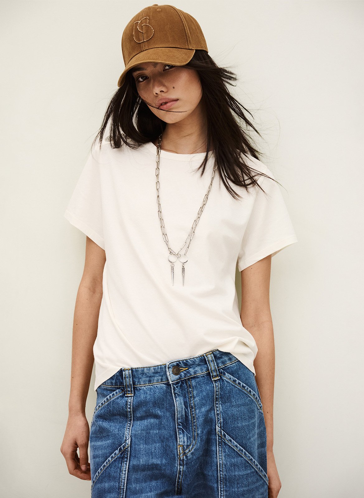 Tee-shirt col rond en coton elmer BA&SH Beige