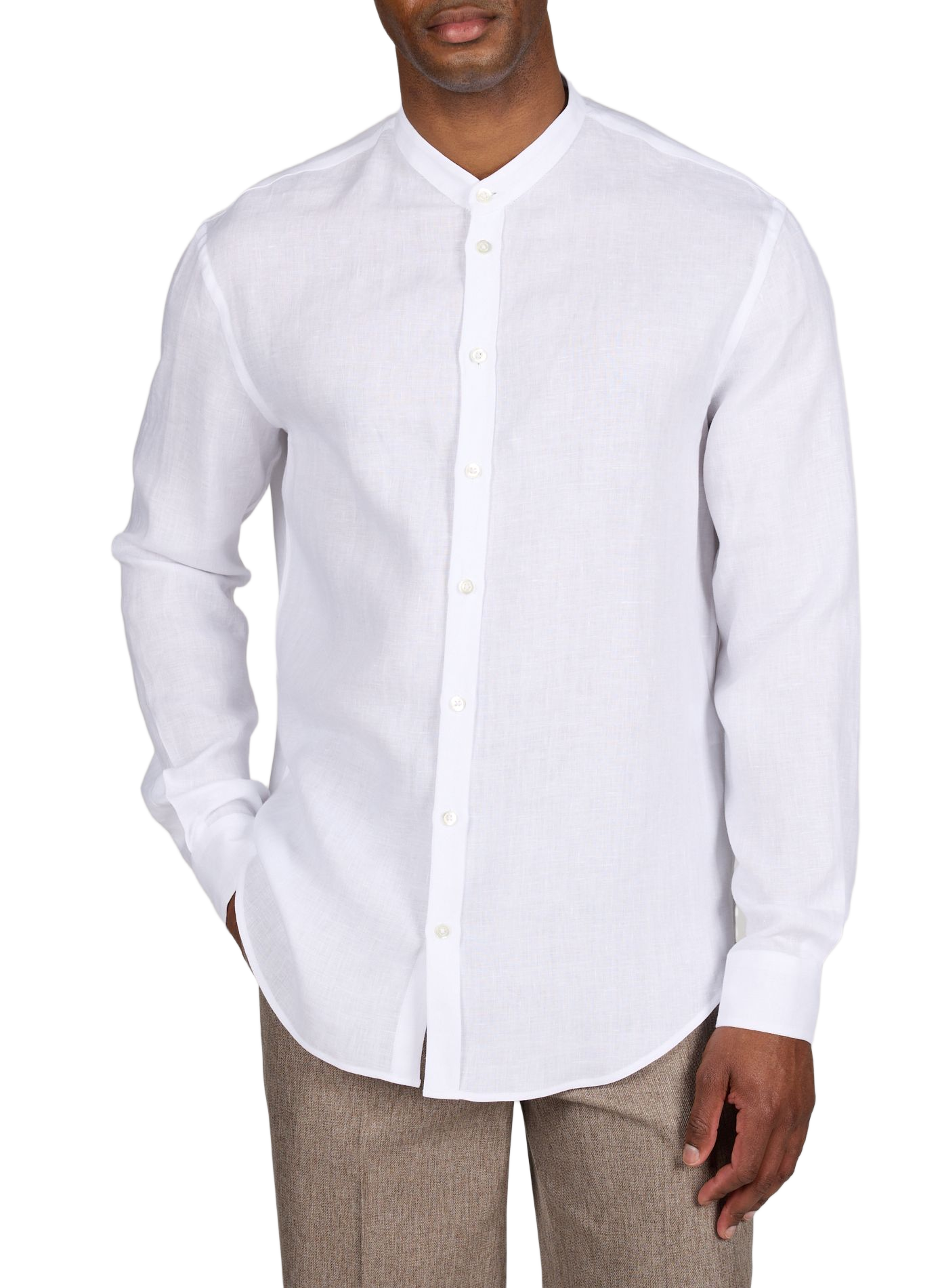 Camicia con colletto alla coreana in puro lino. EMPORIO ARMANI Bianco