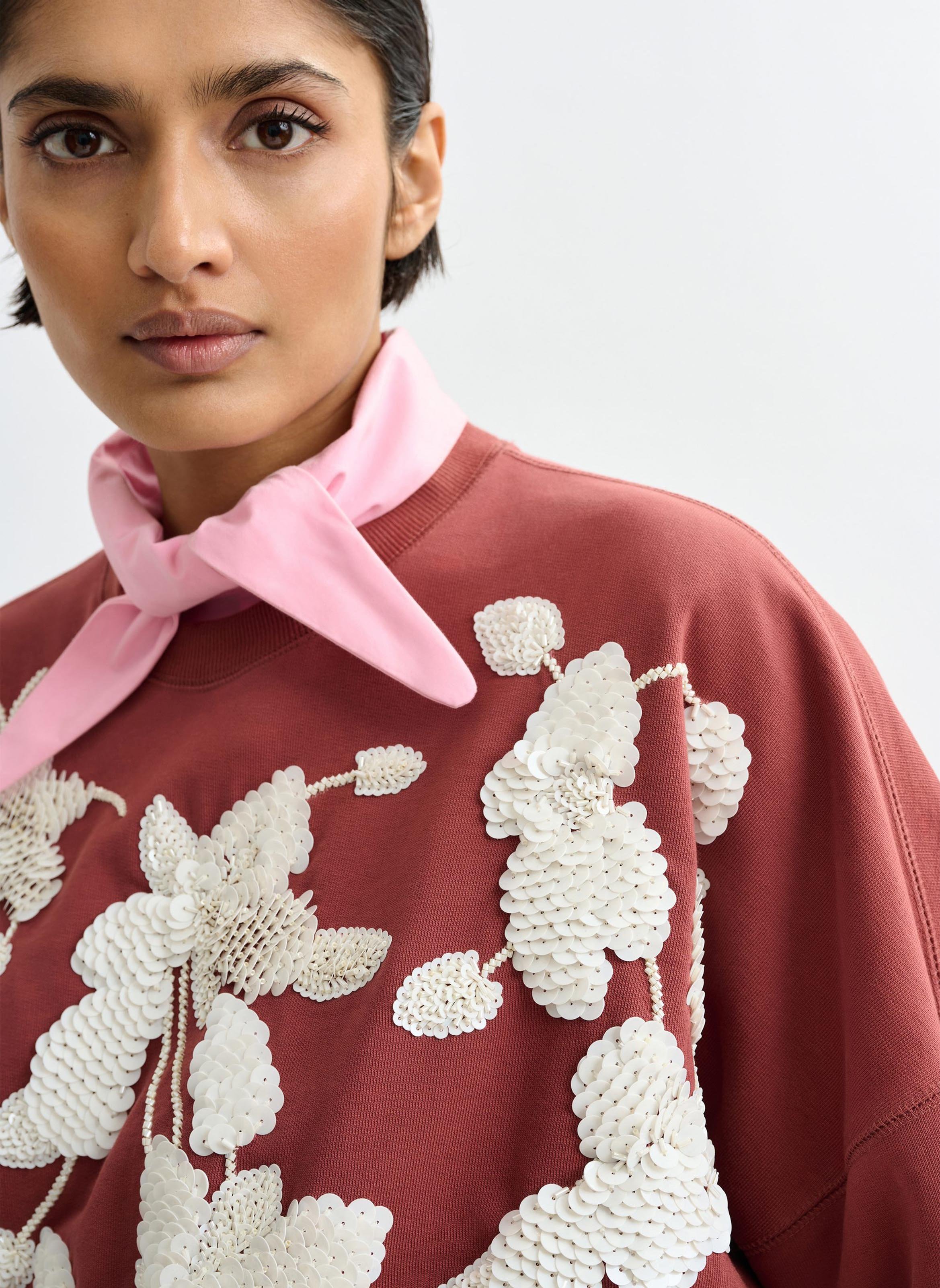 Sweat ample à fleurs brodés jaga ESSENTIEL ANTWERP Marron