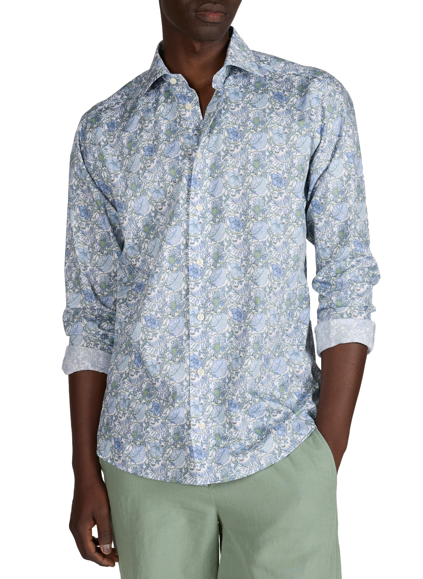 Chemise slim imprimée en coton ETON Vert