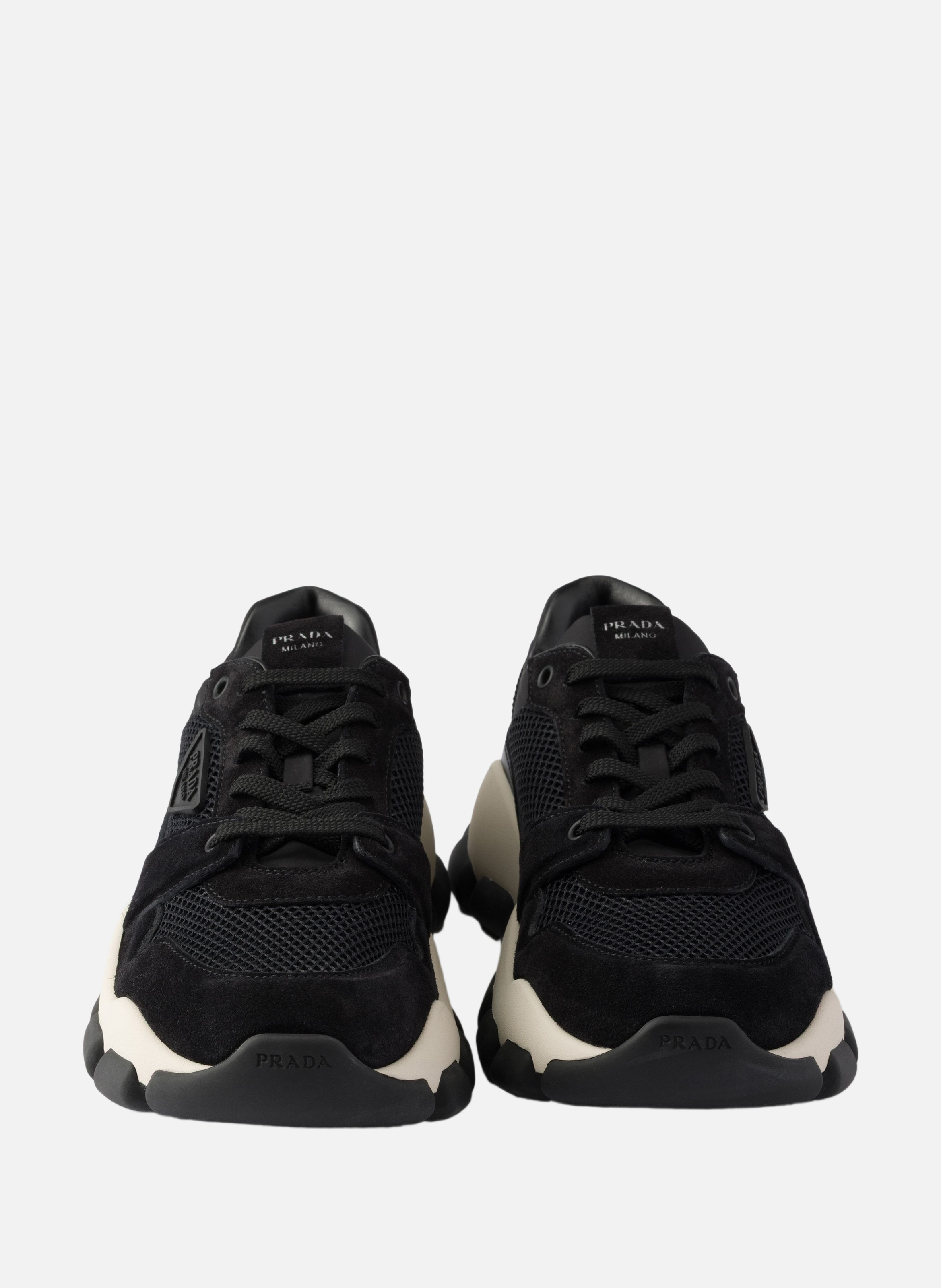 Baskets en tissu mesh et en suède PRADA Noir