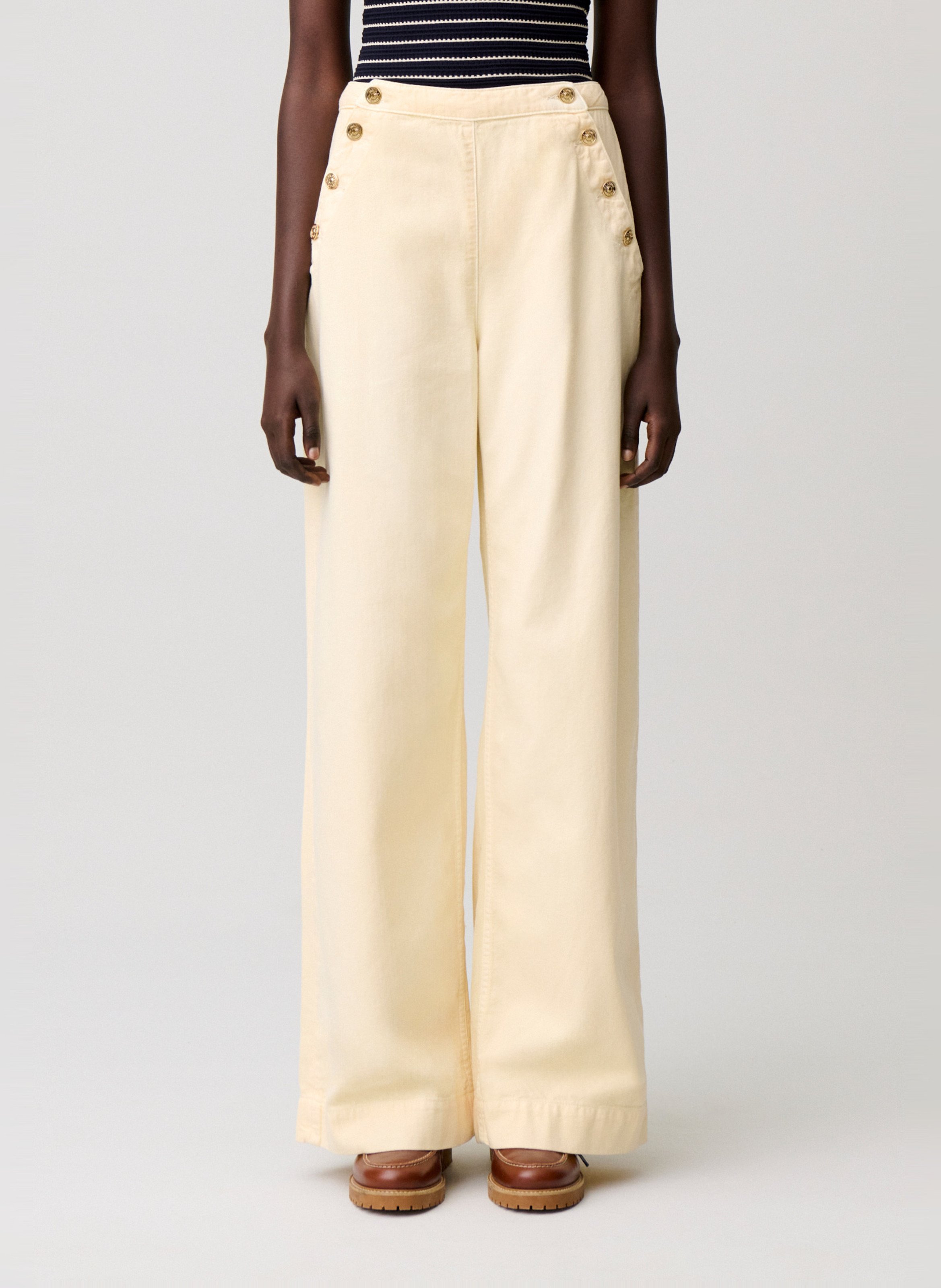 Pantalon large à pont en denim  Jaune pale