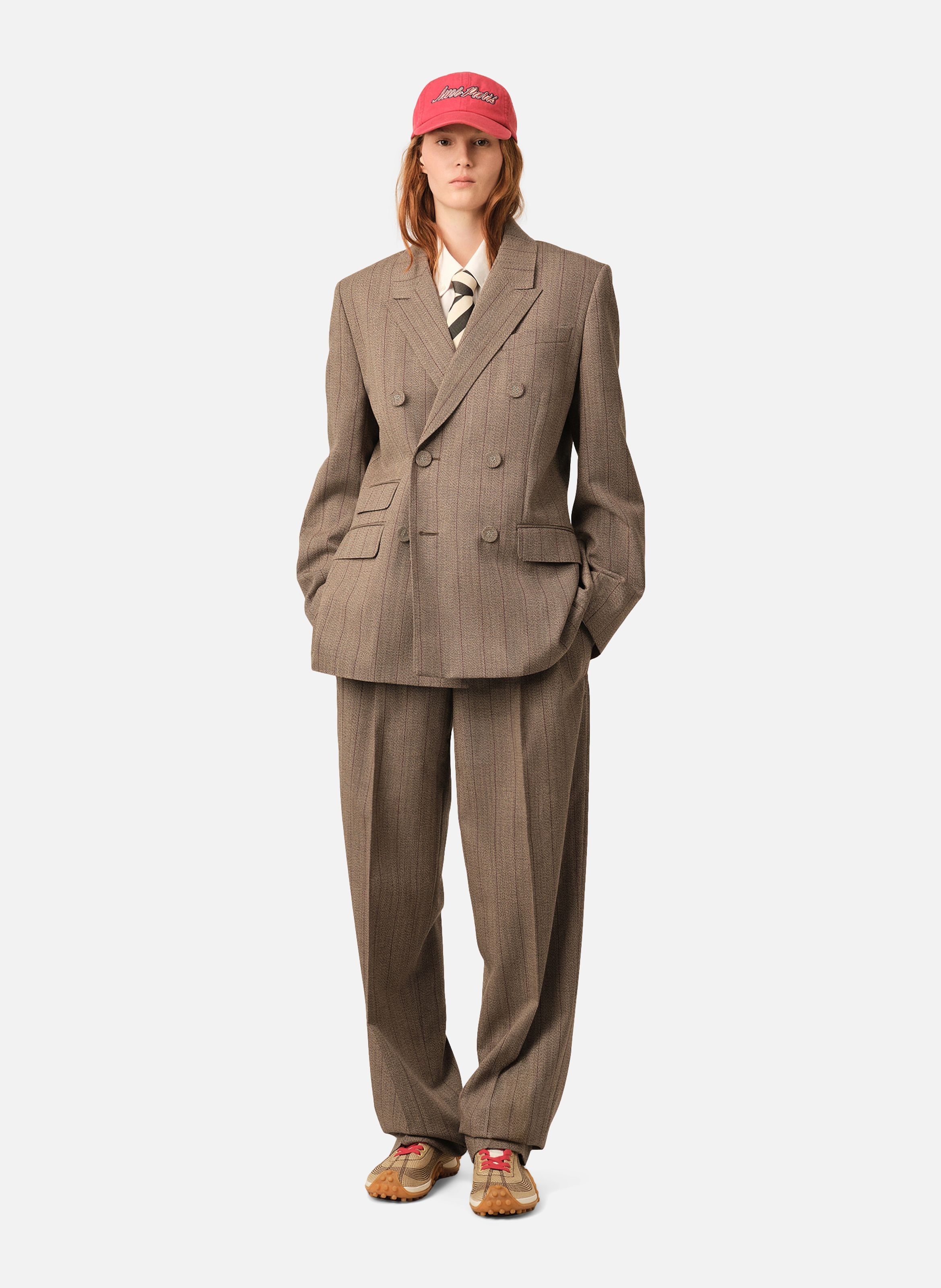 Veste rayée double boutonnage en laine AMI PARIS Marron