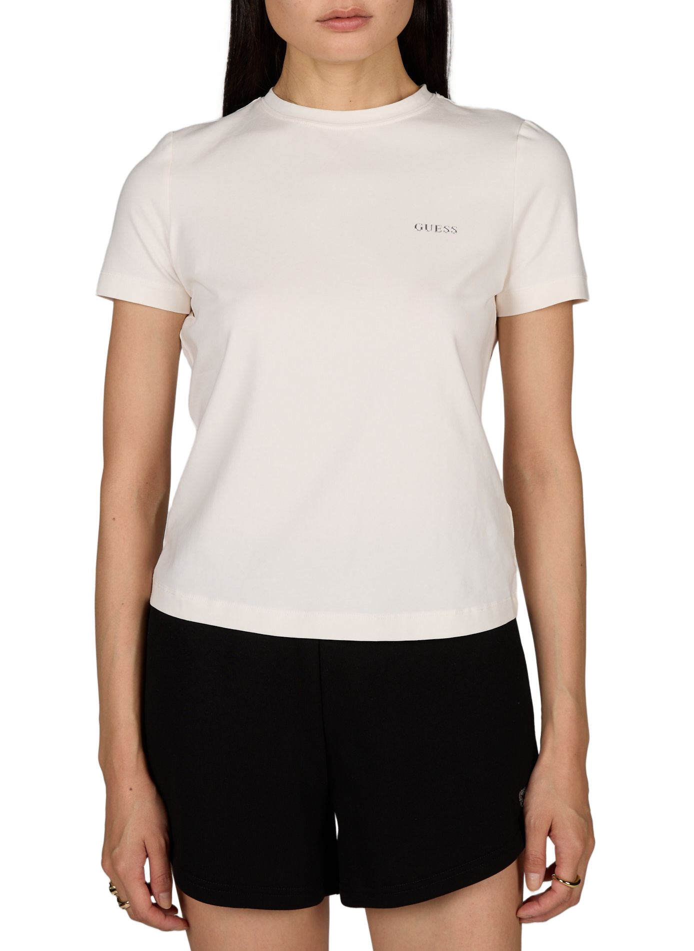 T-Shirt Tracey mit glänzendem Logo aus Baumwollmischung GUESS Weiss