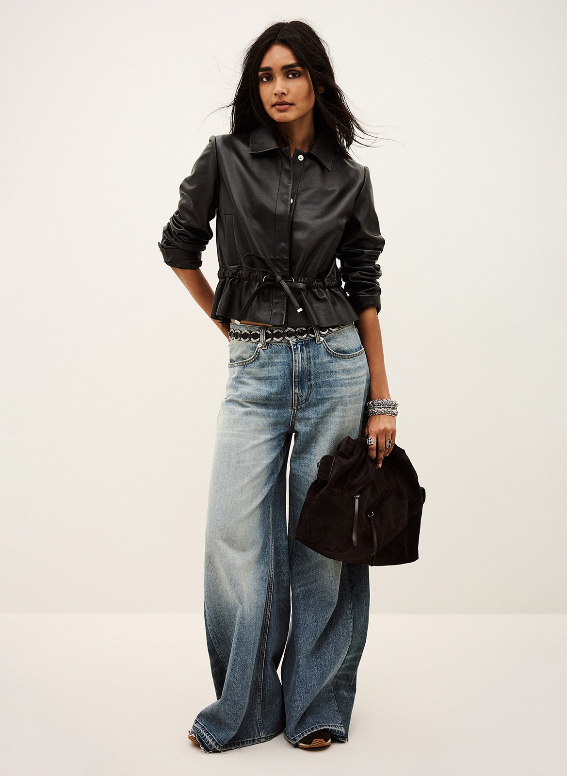 Veste courte cintrée en cuir manita BA&SH Noir
