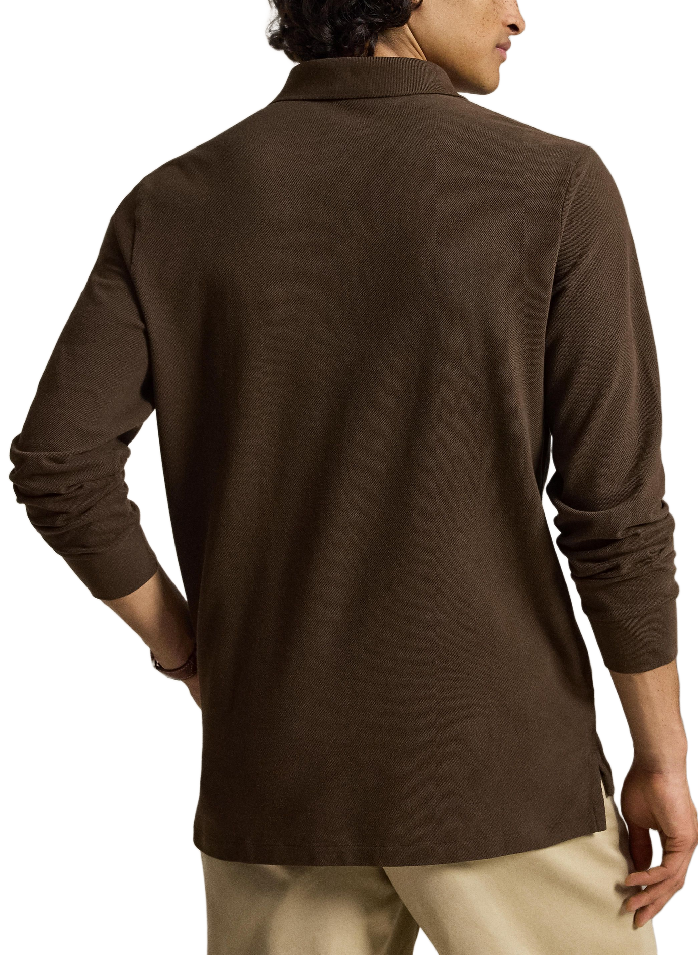 Polo manches longues droit en piqué de coton POLO RALPH LAUREN Beige