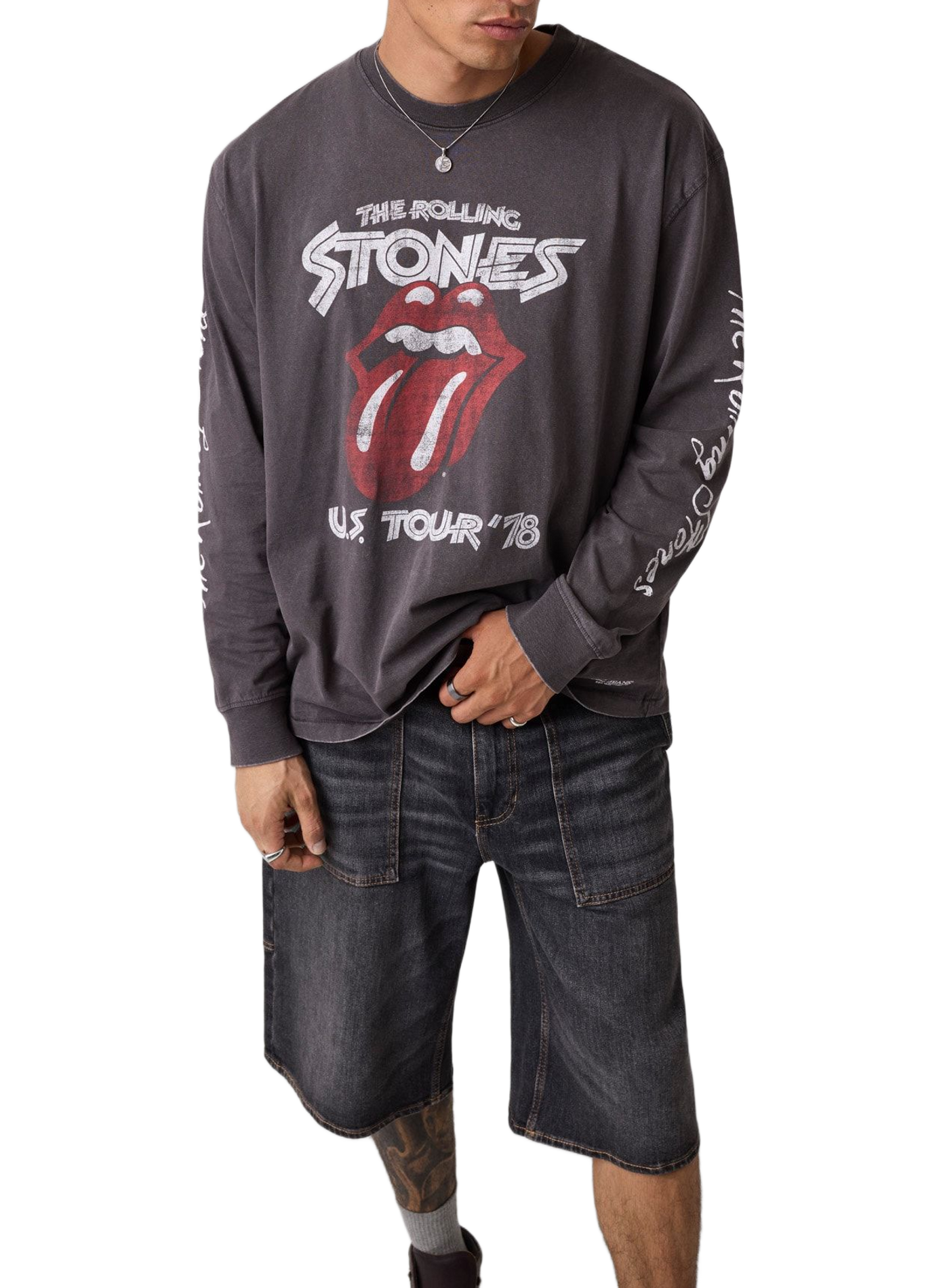 Oversized printed cotton crew-neck sweatshirt | Black GUESS Men