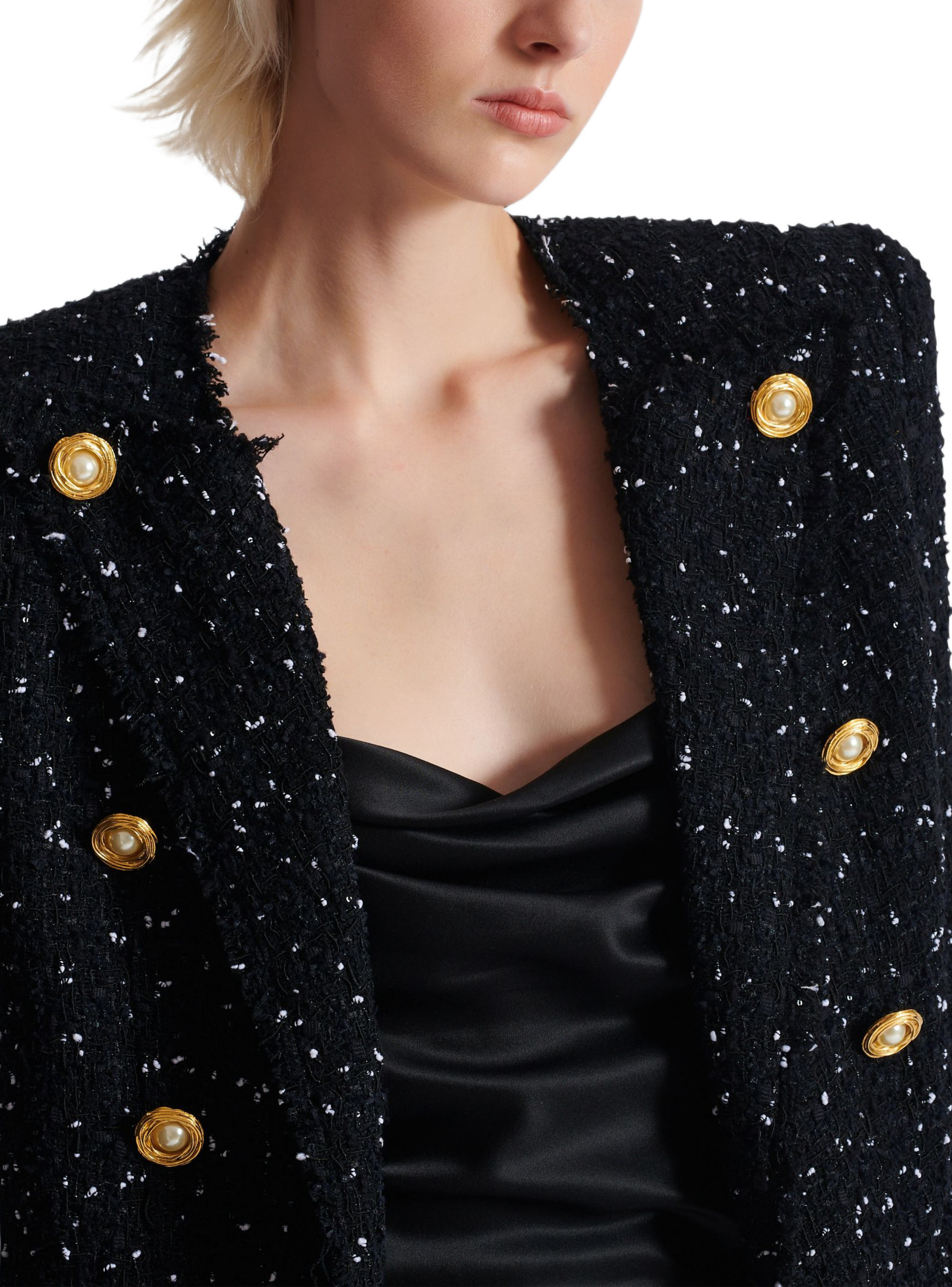 Spencer 8 boutons en tweed polka dots BALMAIN Noir