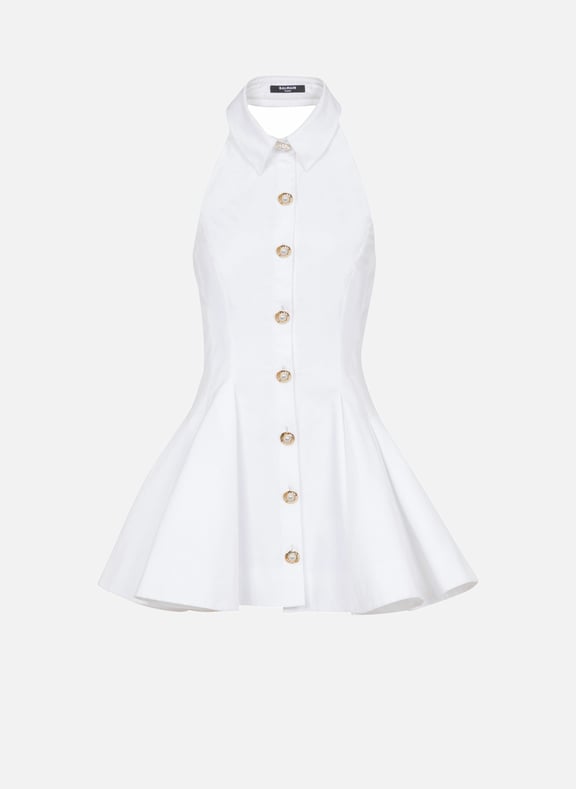 Robe évasée dos-nu en popeline Blanc by BALMAIN BALMAIN Robe évasée dos-nu en popeline Blanc