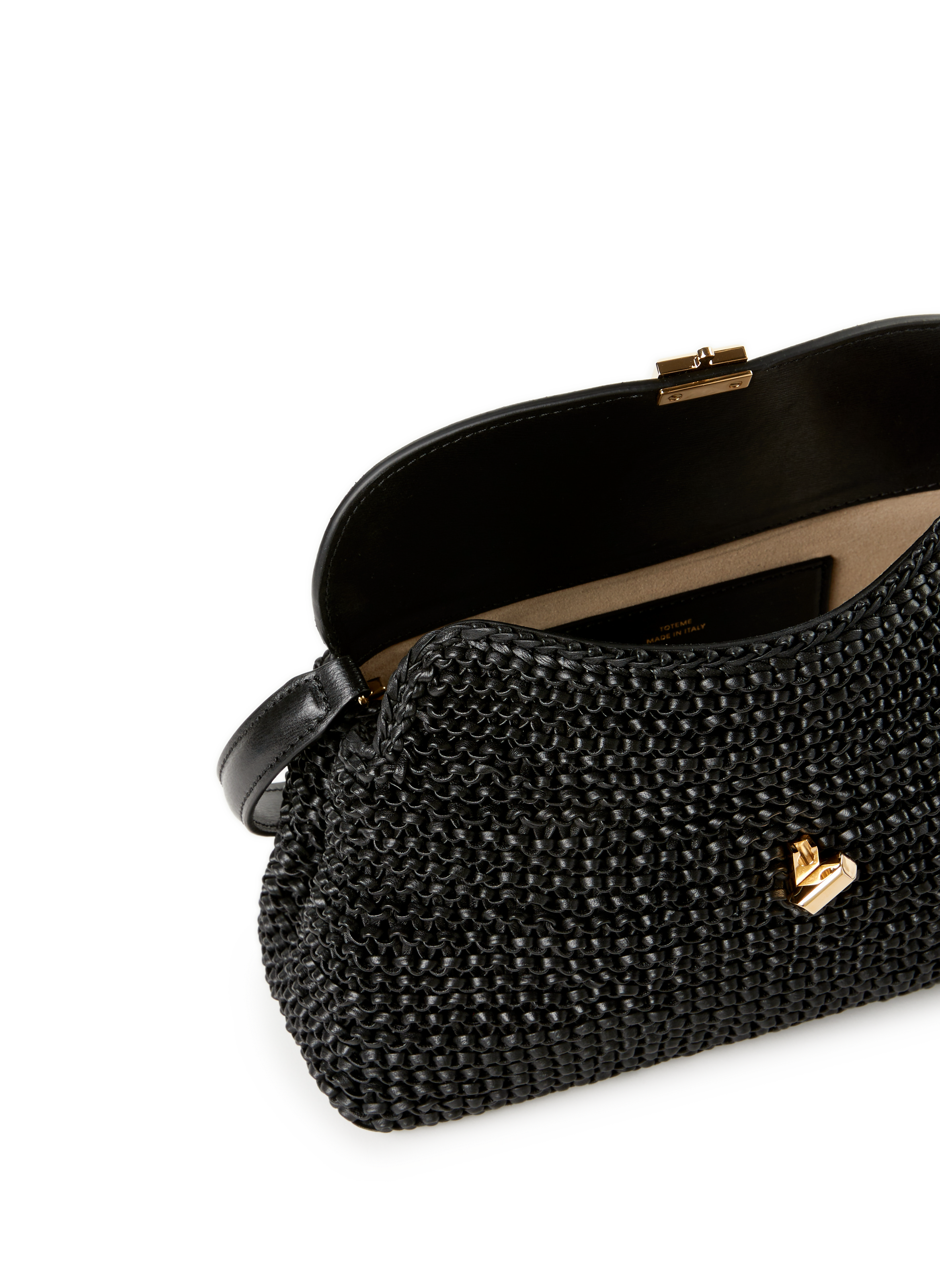 Braided leather T-lock handbag TOTEME Black