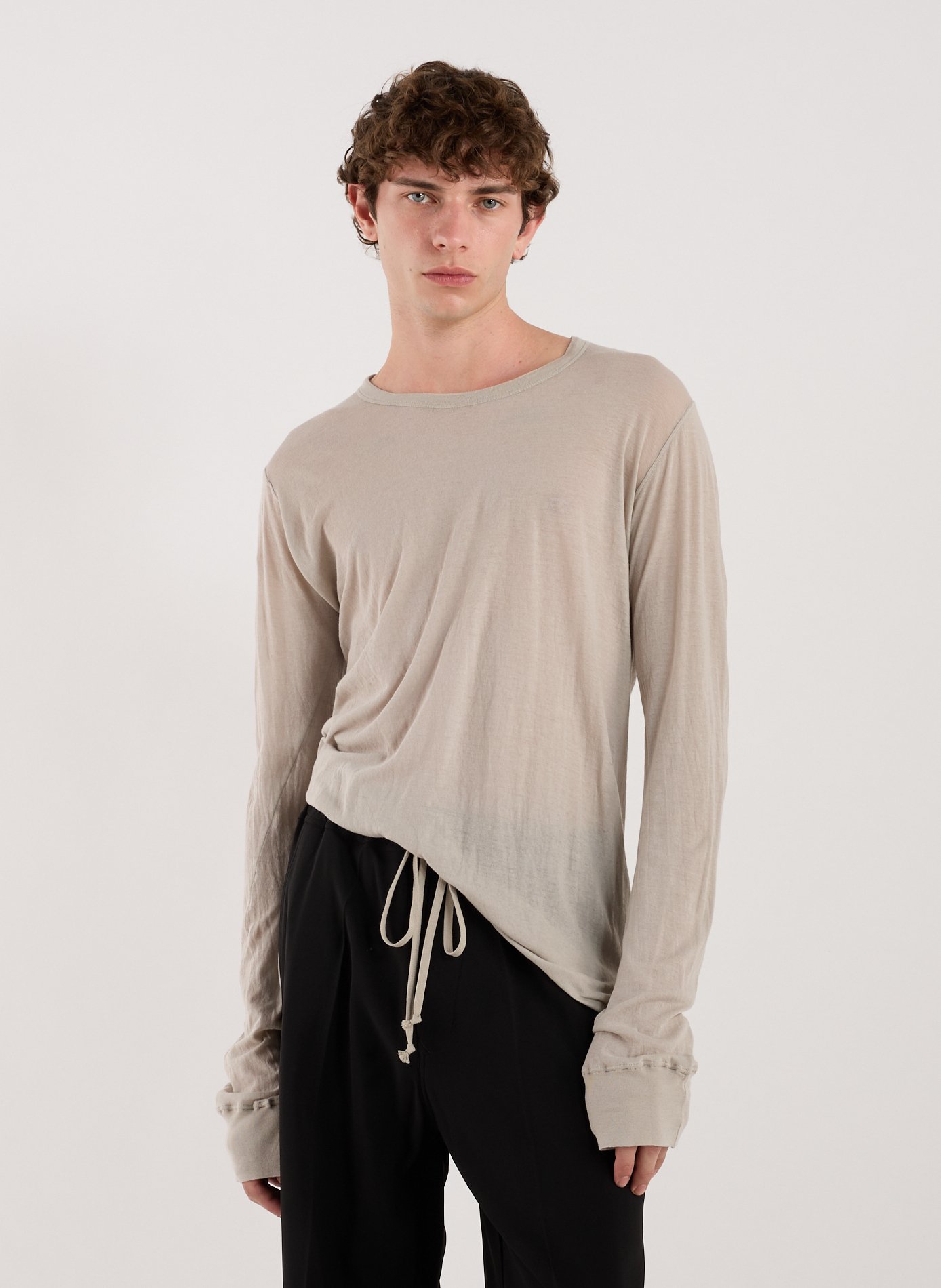RICK OWENS T-shirt manches longues en coton Beige