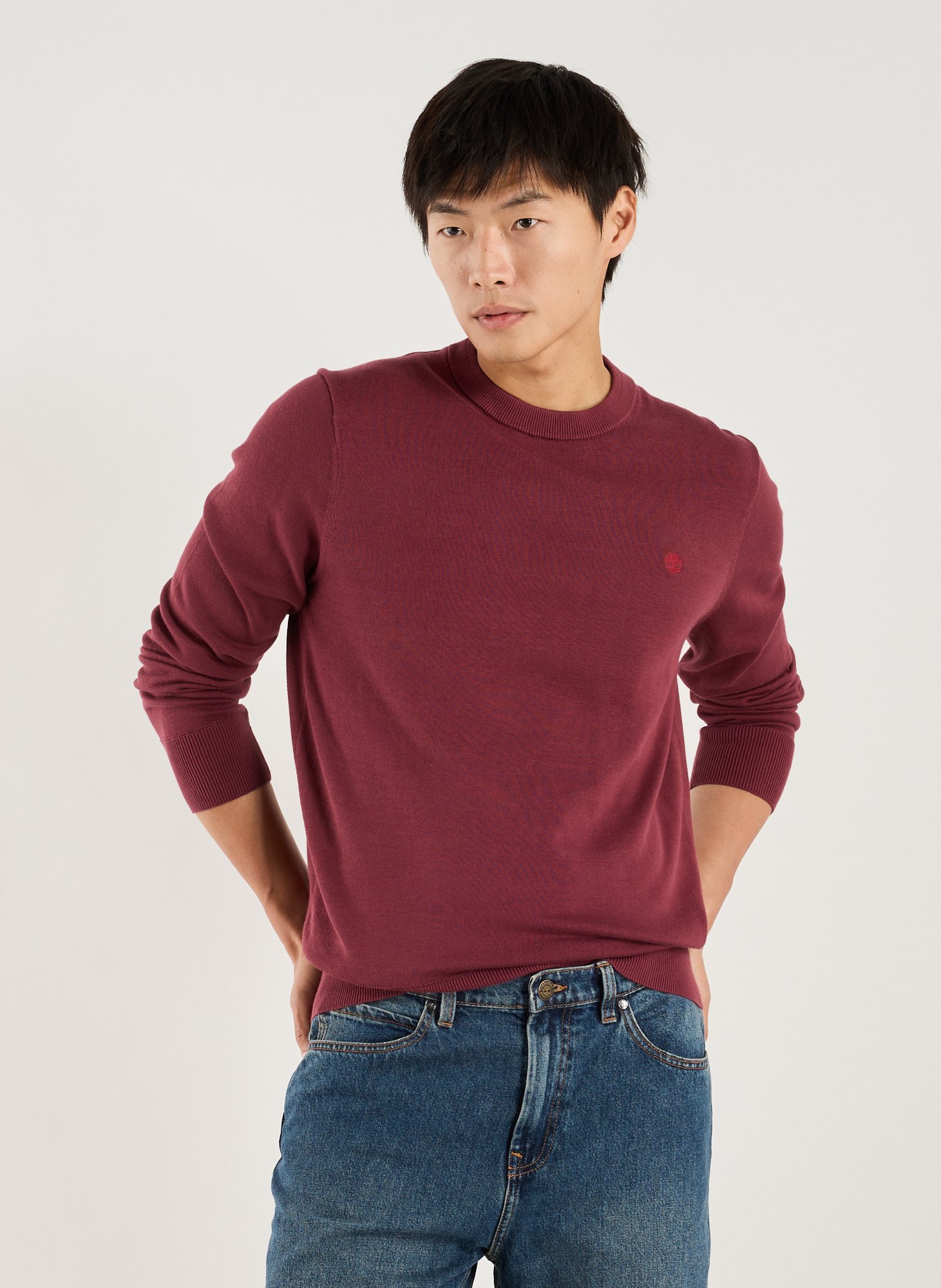TIMBERLAND Pull col rond en coton  Rouge