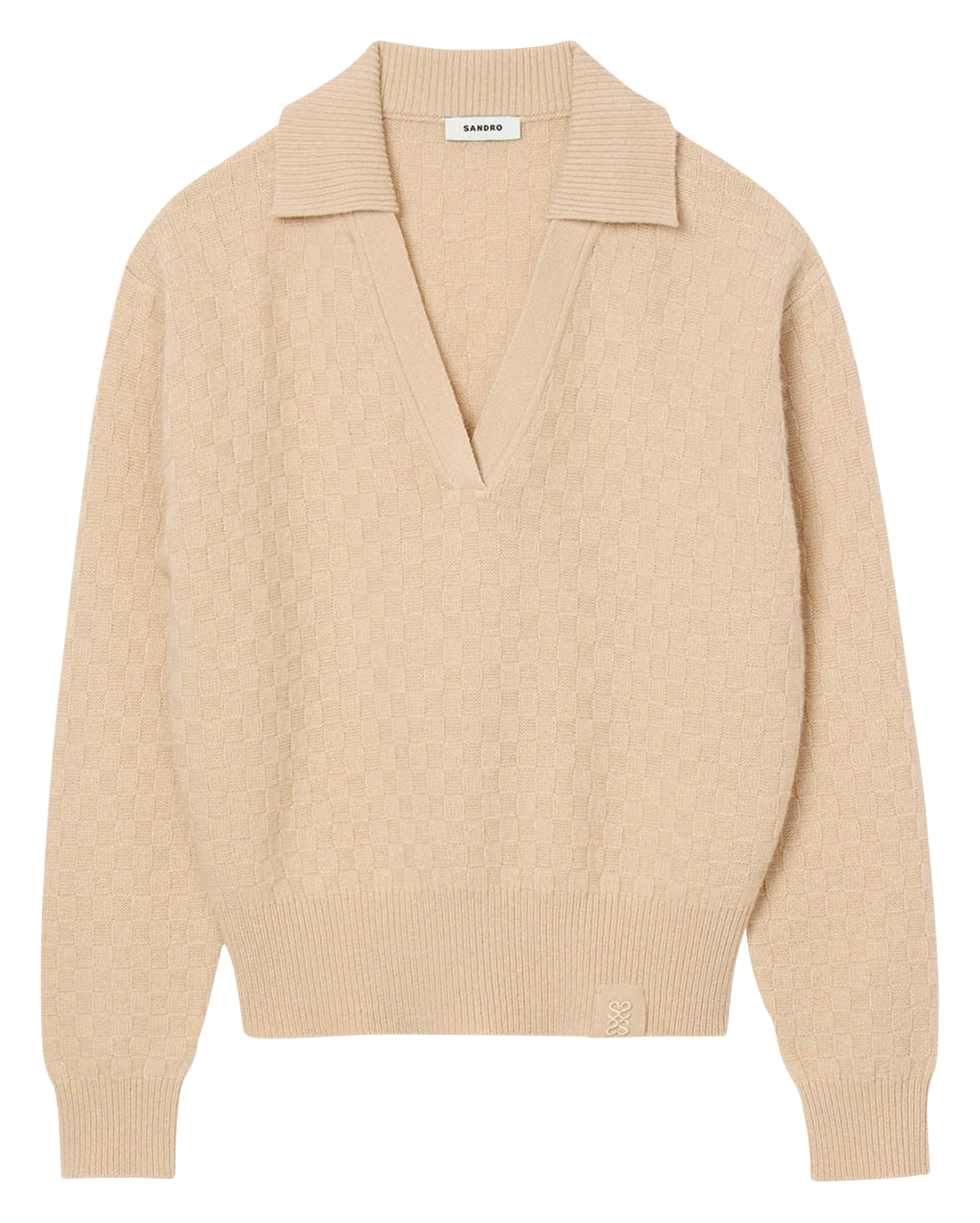 Pull col v en laine et en cachemire mélangés Beige