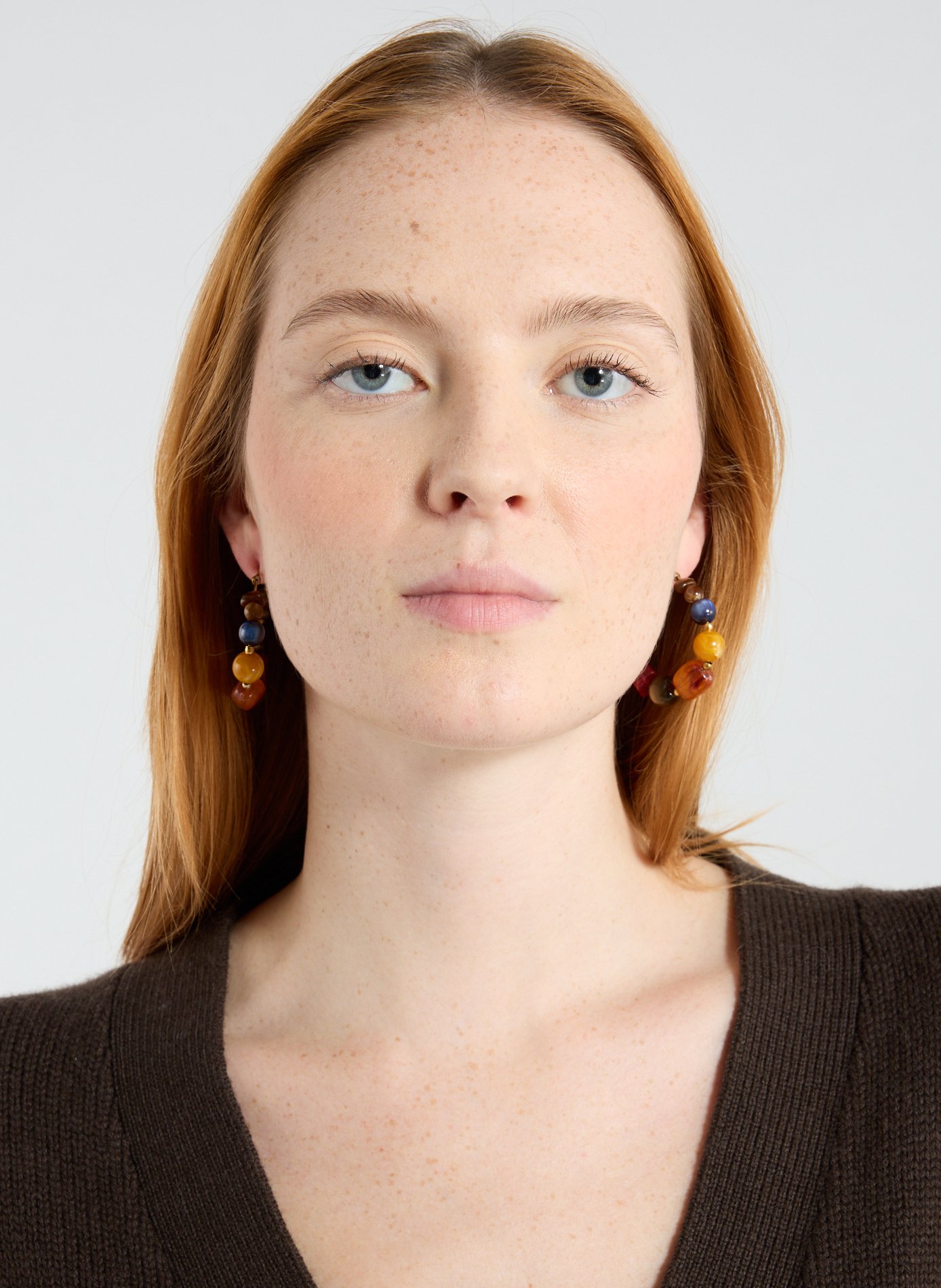 Boucles d'oreilles créoles à perles résine AU PRINTEMPS PARIS Multicolore