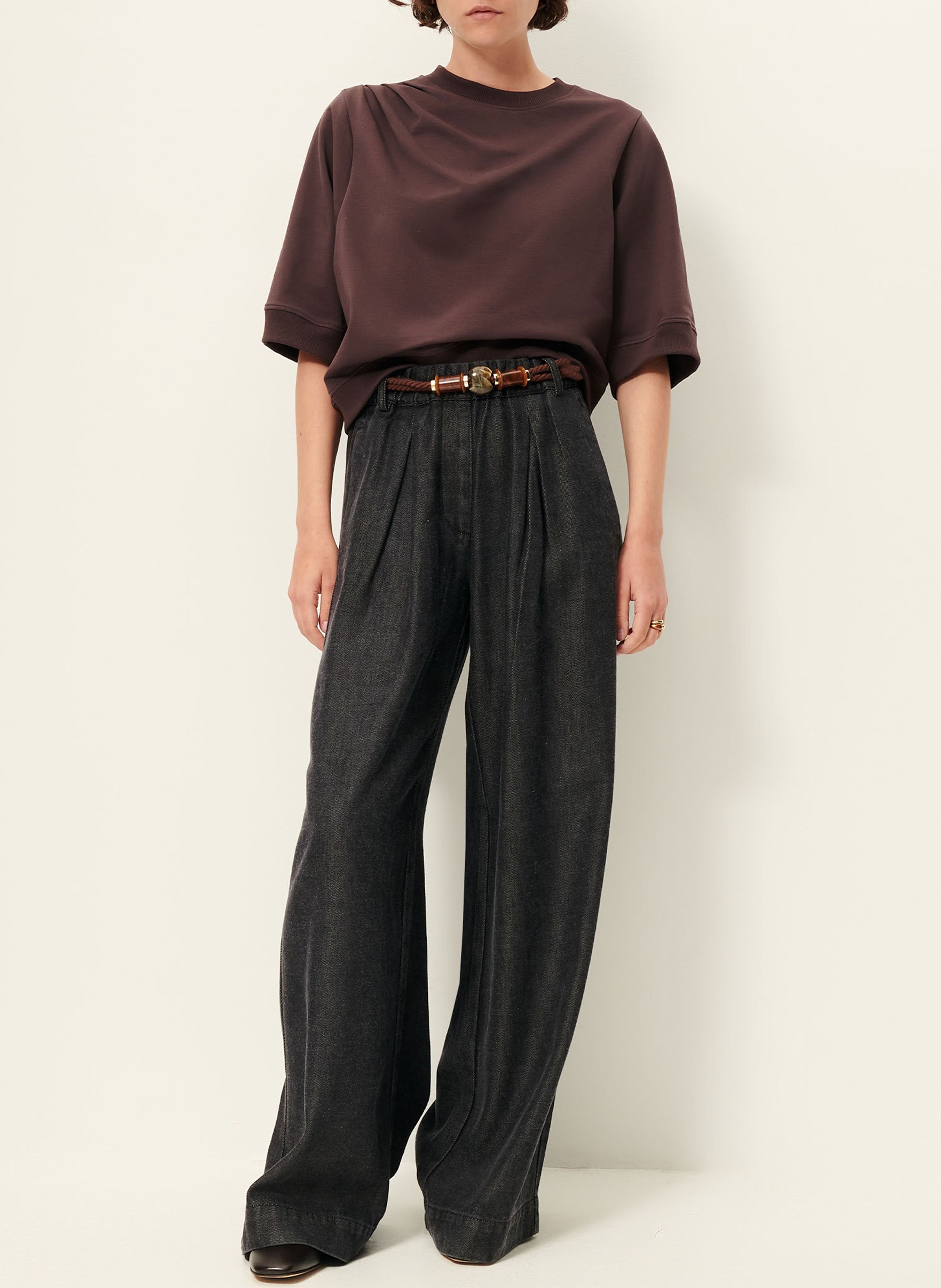 Tee-shirt ample manches courtes uni pova SESSUN Marron