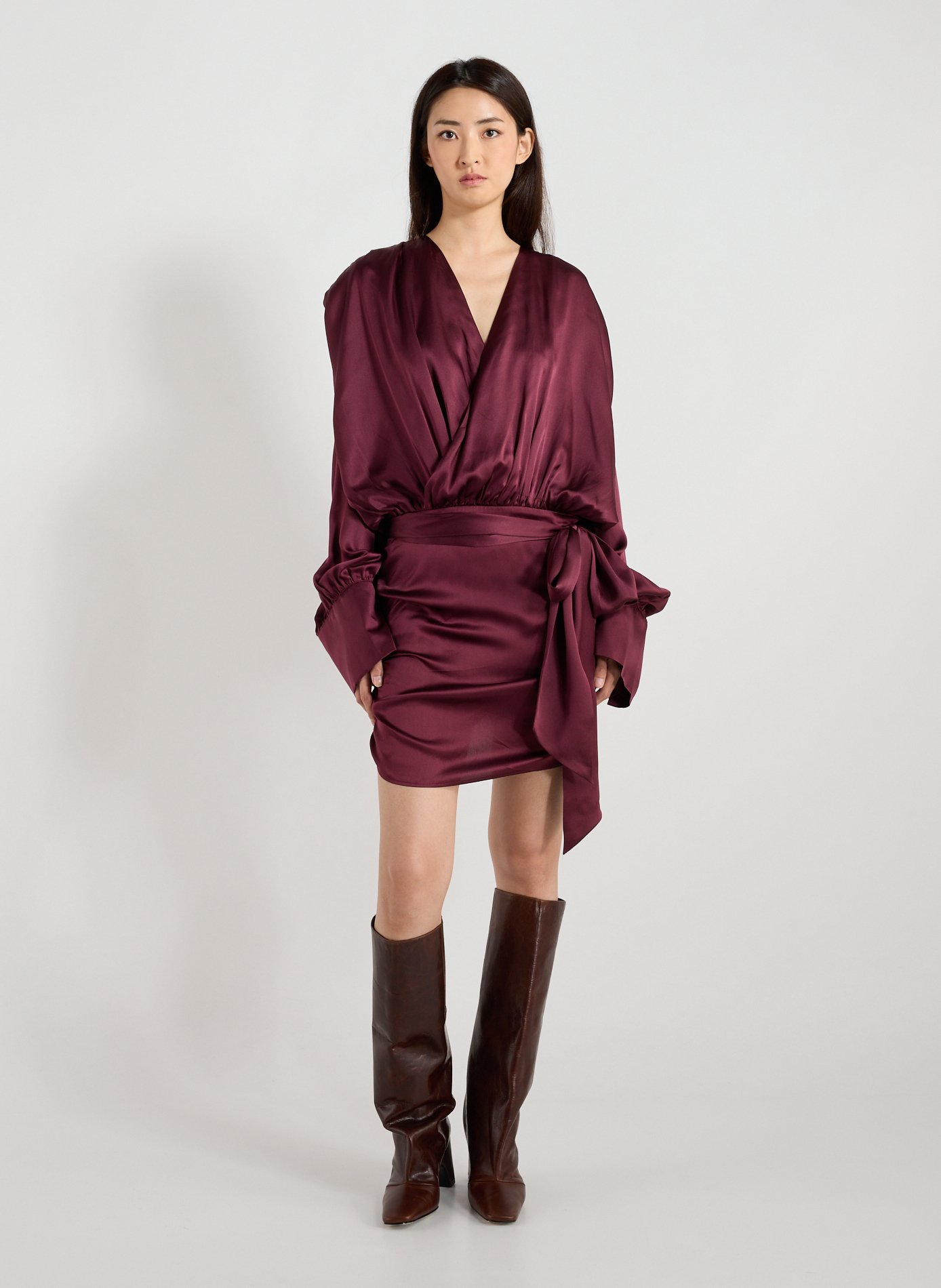 ROTATE Robe satinée plissée en soie  Rouge