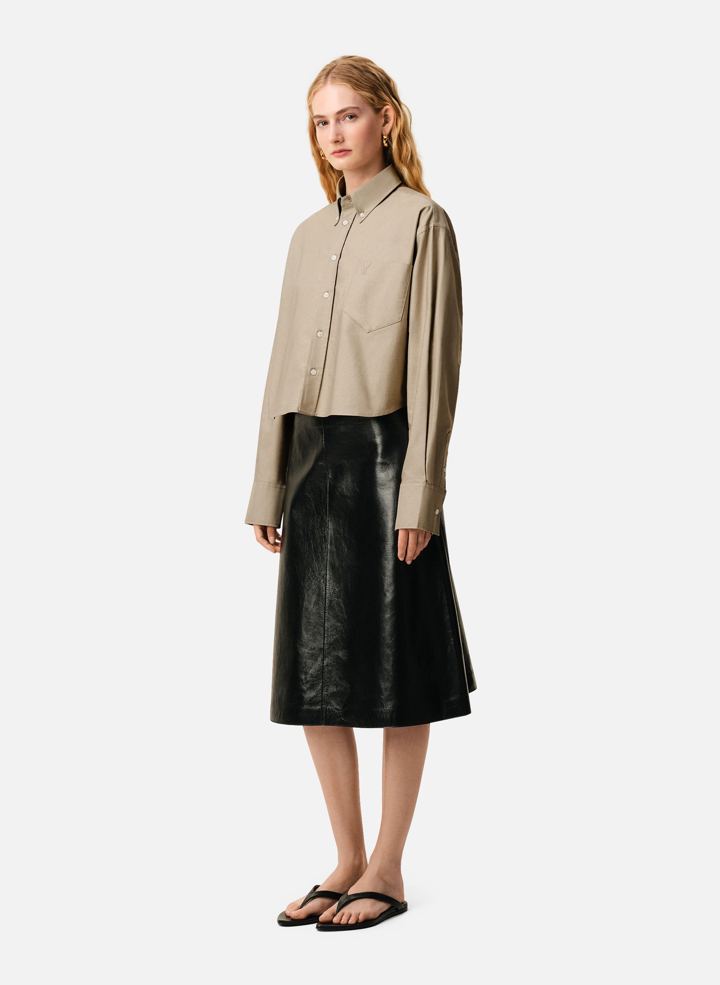 Chemise courte ami de coeur embossé en coton AMI PARIS Beige