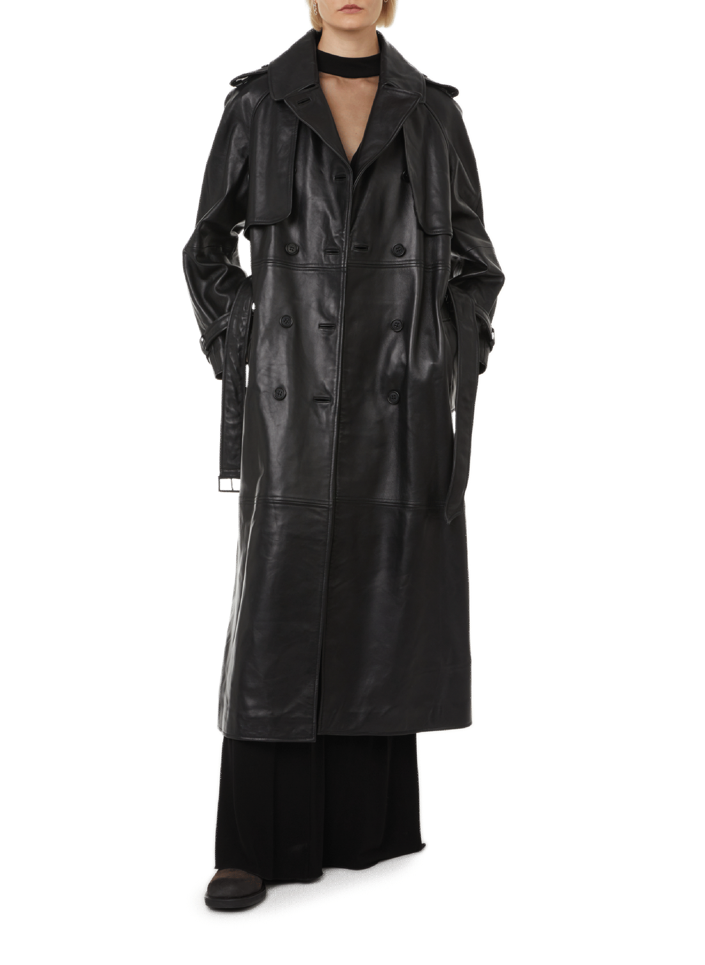 Leather trench coat ALBERTA FERRETTI Black
