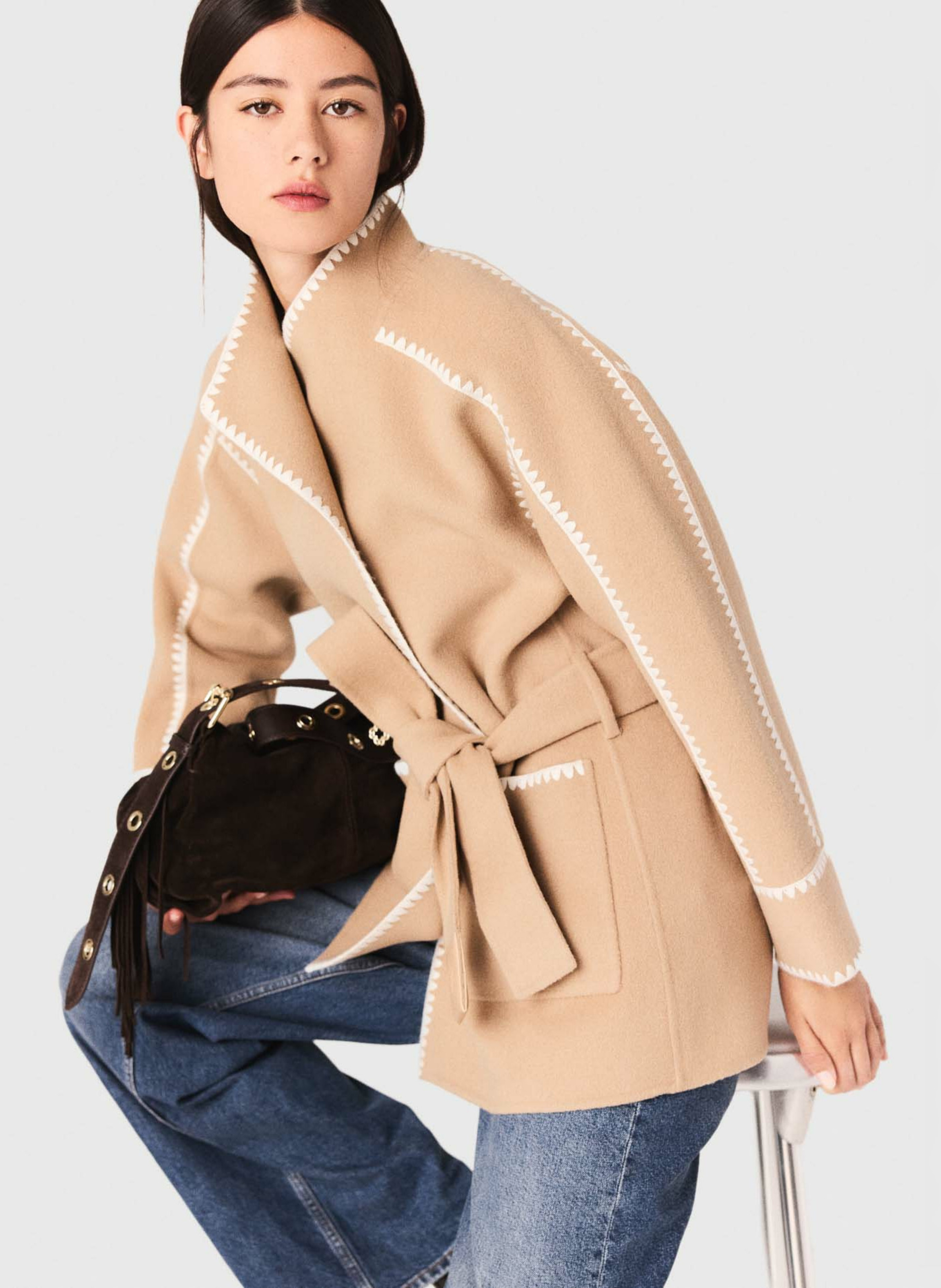 Gilet en laine mélangée col montant MAJE Beige