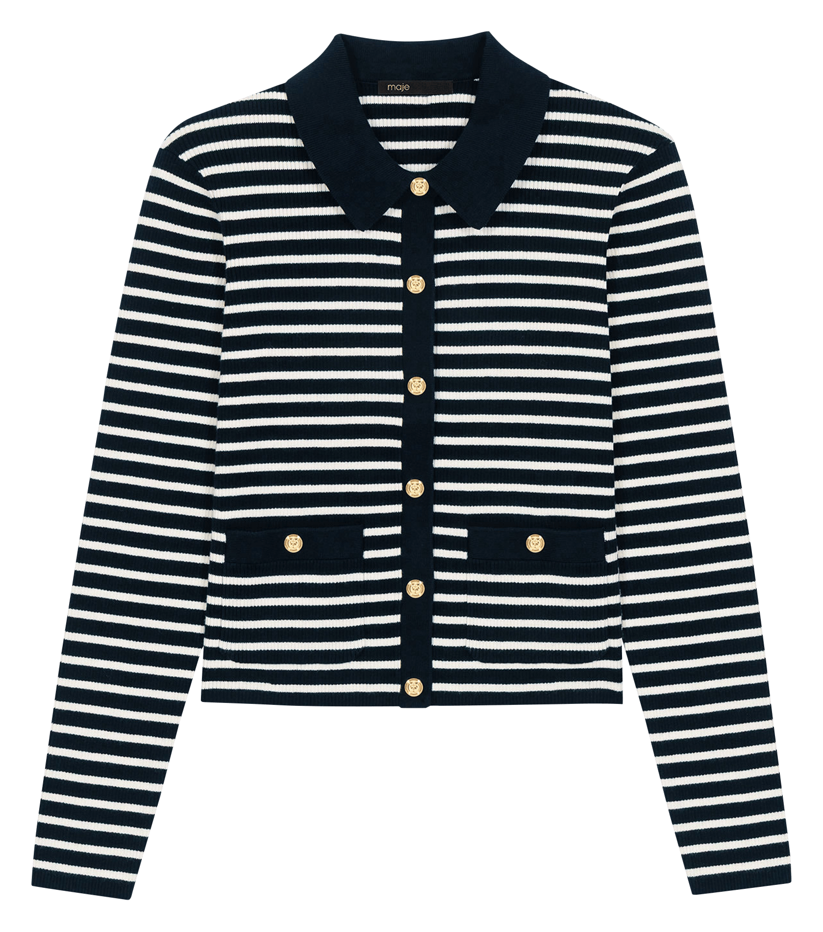 Cardigan droit col classique à rayures MAJE Bleu