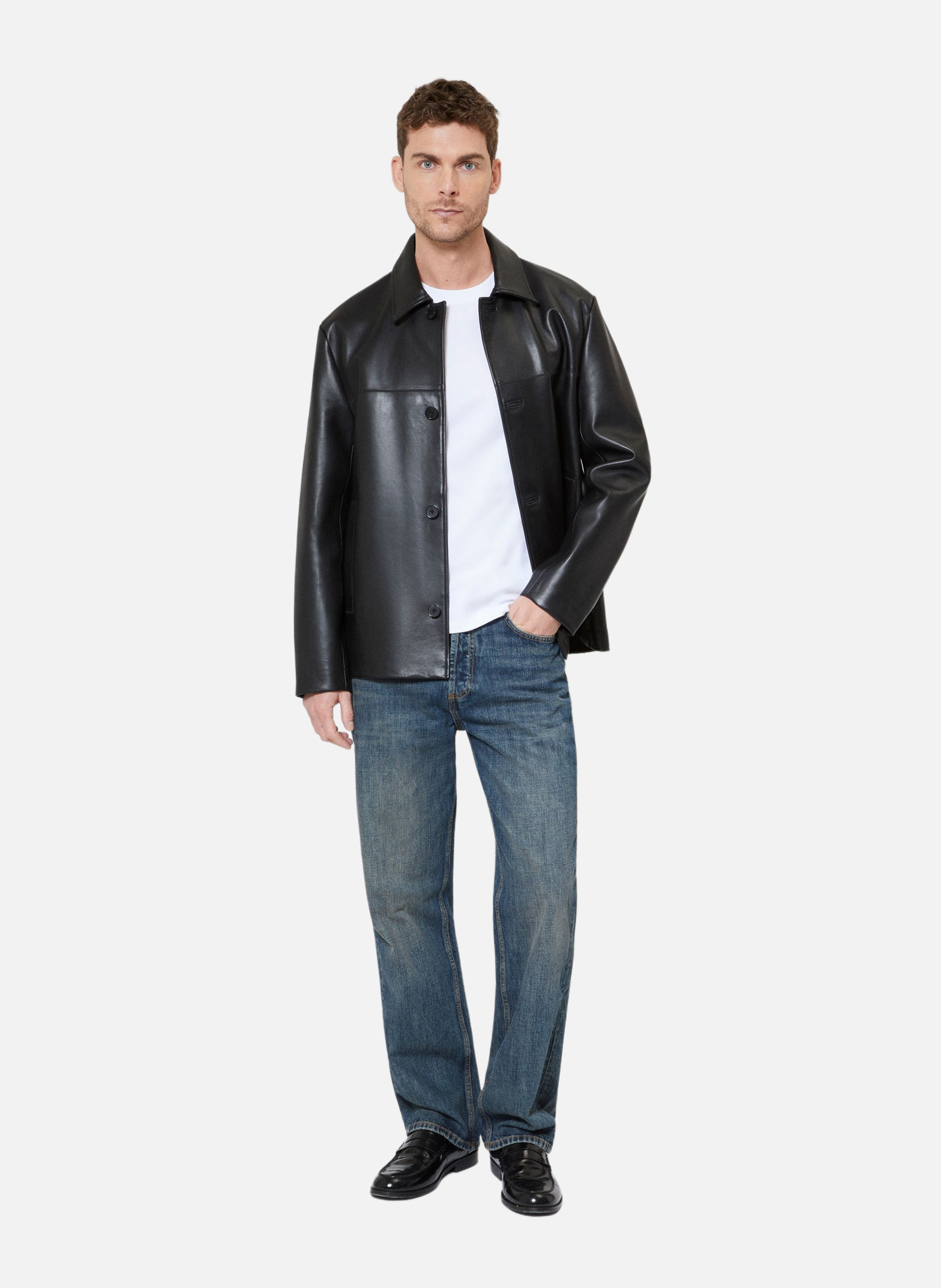 Blouson en cuir à boutons THE KOOPLES Noir