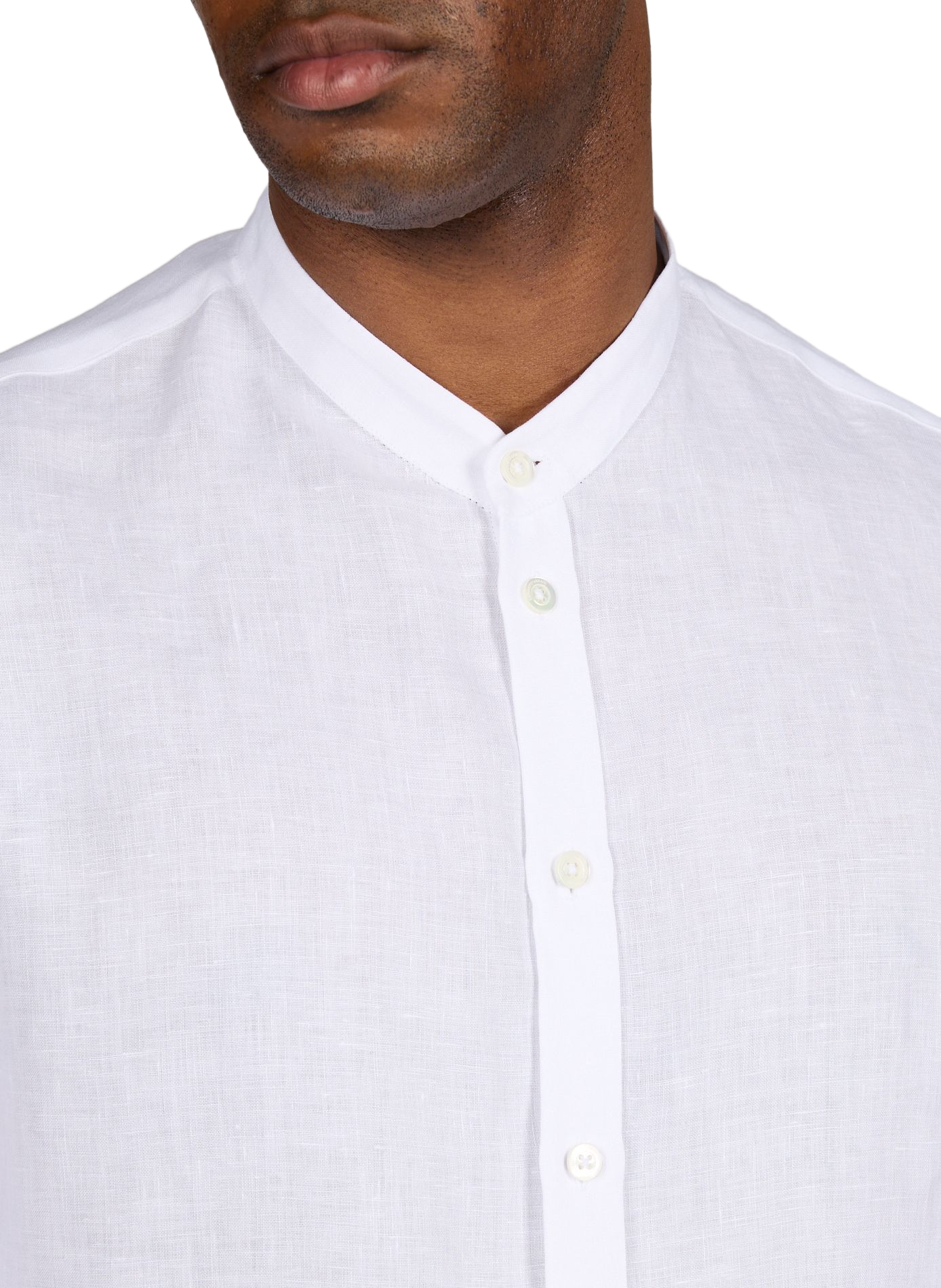 Camicia con colletto alla coreana in puro lino. EMPORIO ARMANI Bianco