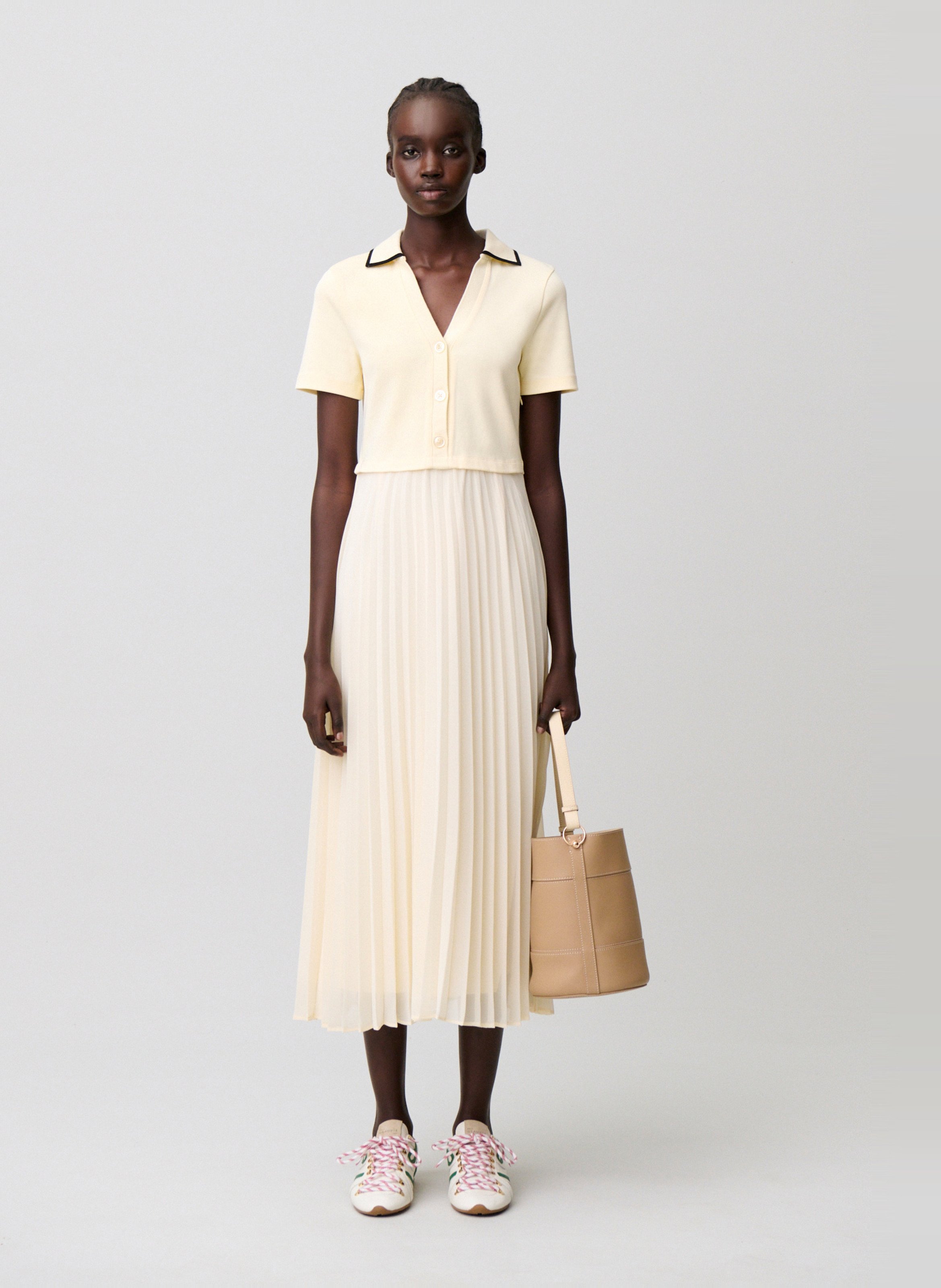 Robe longue col classique en maille CLAUDIE PIERLOT Beige