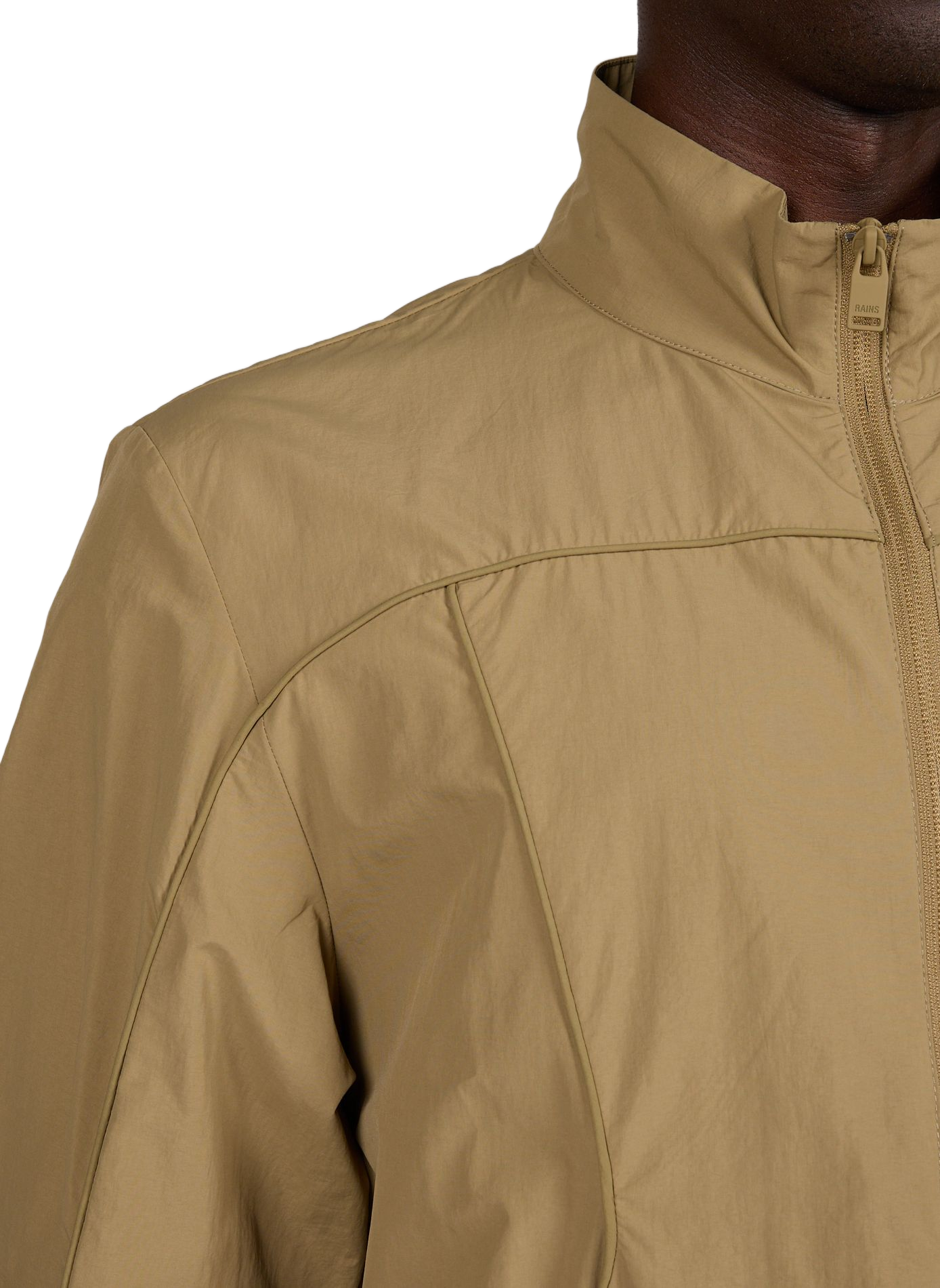 Fitted jacket with high collar and zipper RAINS Green
